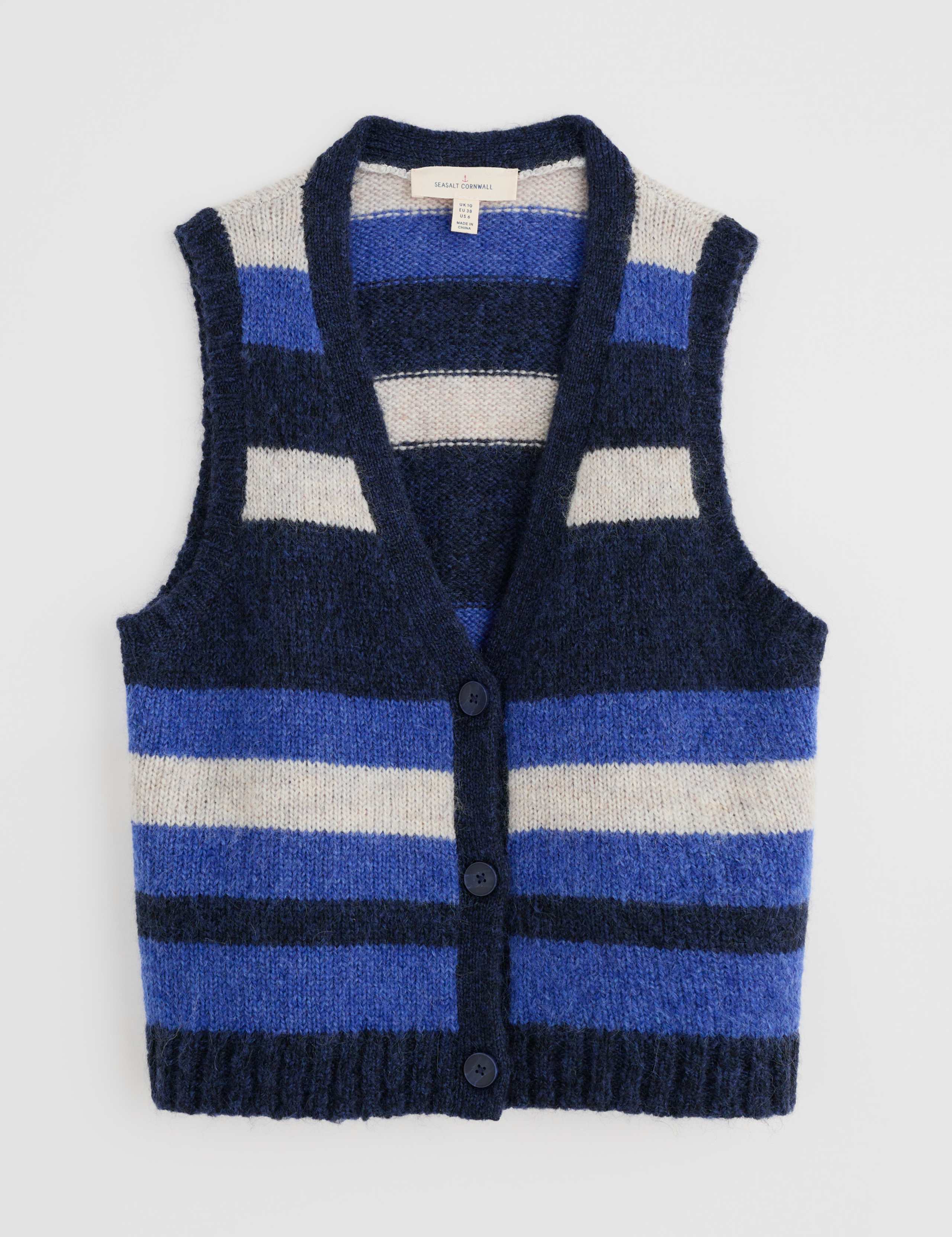 Wool Blend Striped V-Neck Knitted Vest 2 of 4