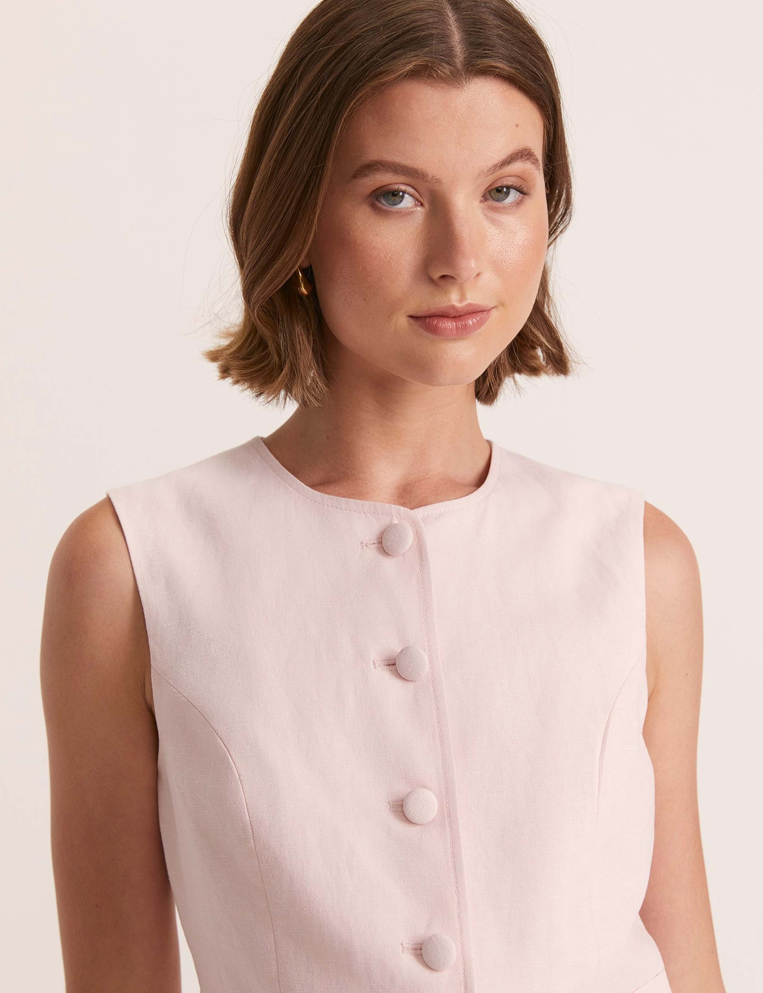 Linen Blend Single Breasted Waistcoat 4 of 7