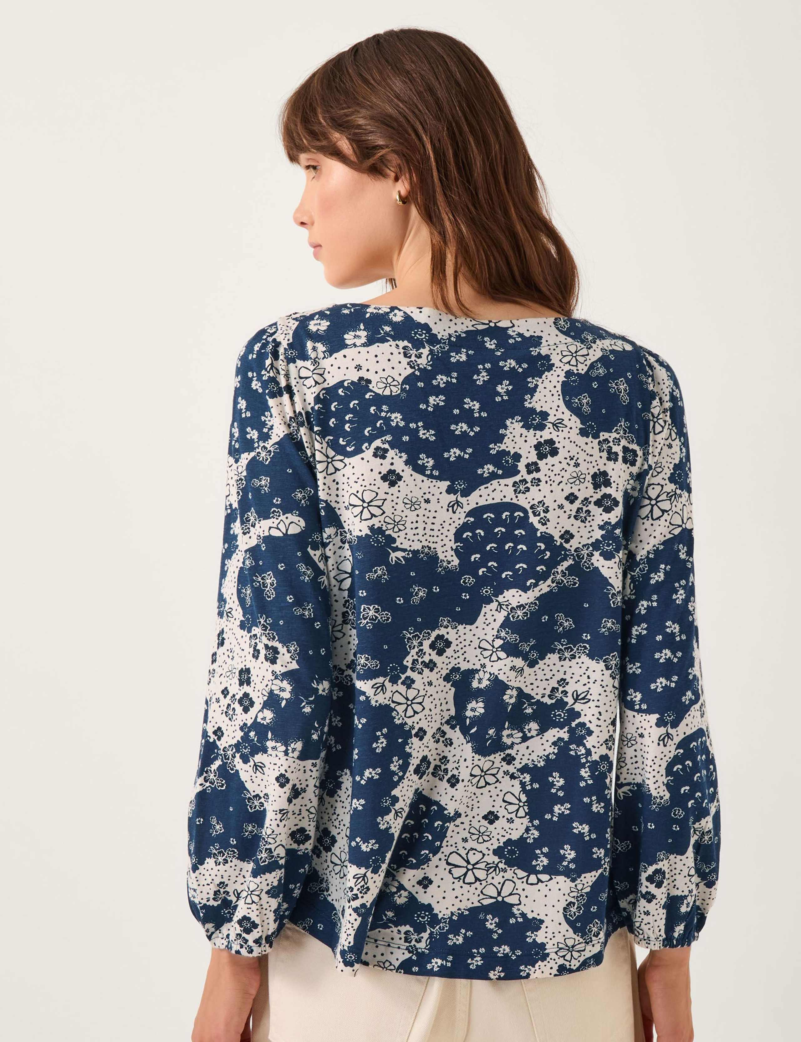 Cotton Rich Jersey Floral Boat Neck Top 3 of 4