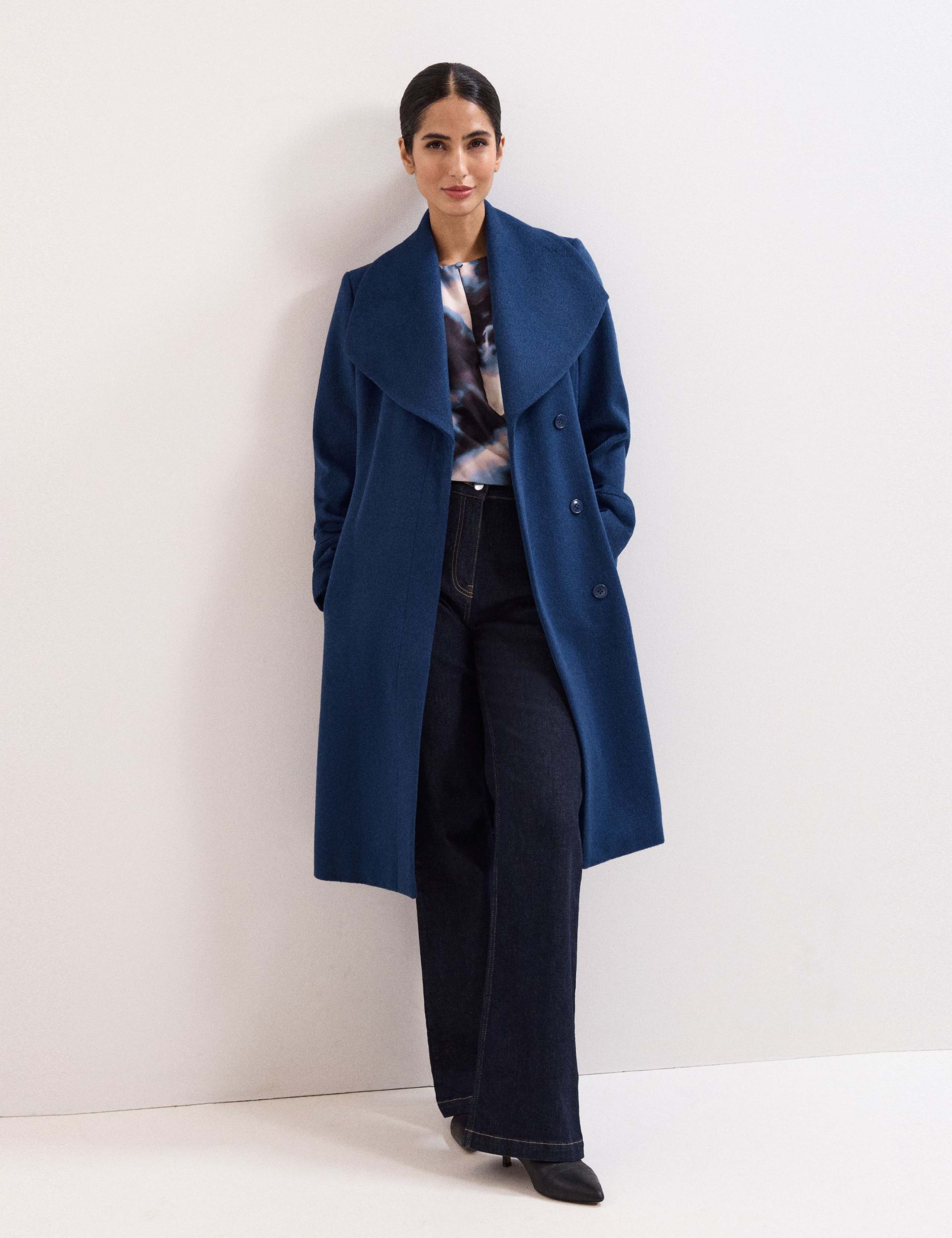 Wool Rich Belted Collared Longline Wrap Coat 3 of 9