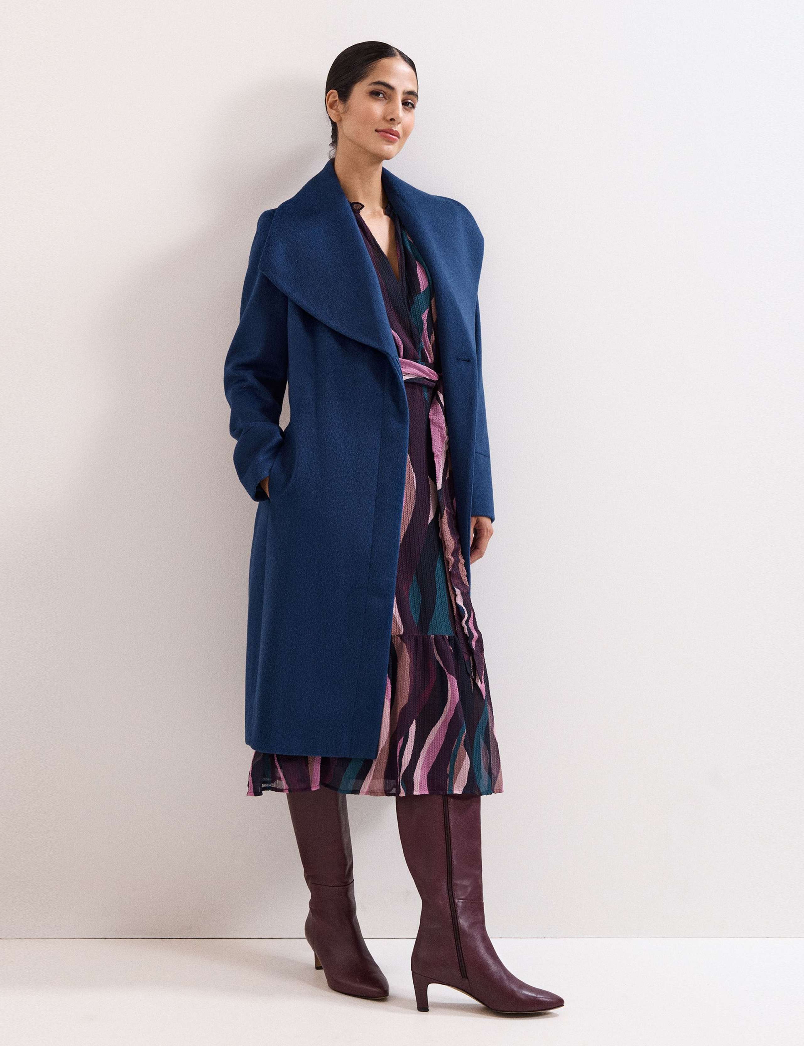 Wool Rich Belted Collared Longline Wrap Coat 4 of 9