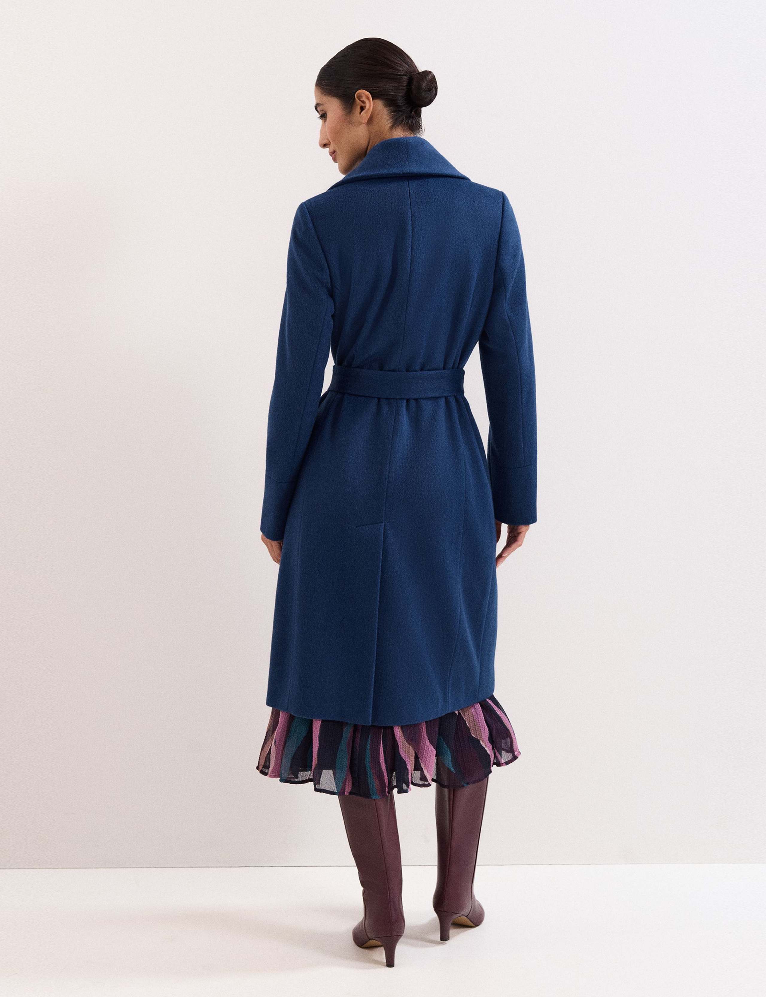 Wool Rich Belted Collared Longline Wrap Coat 6 of 9
