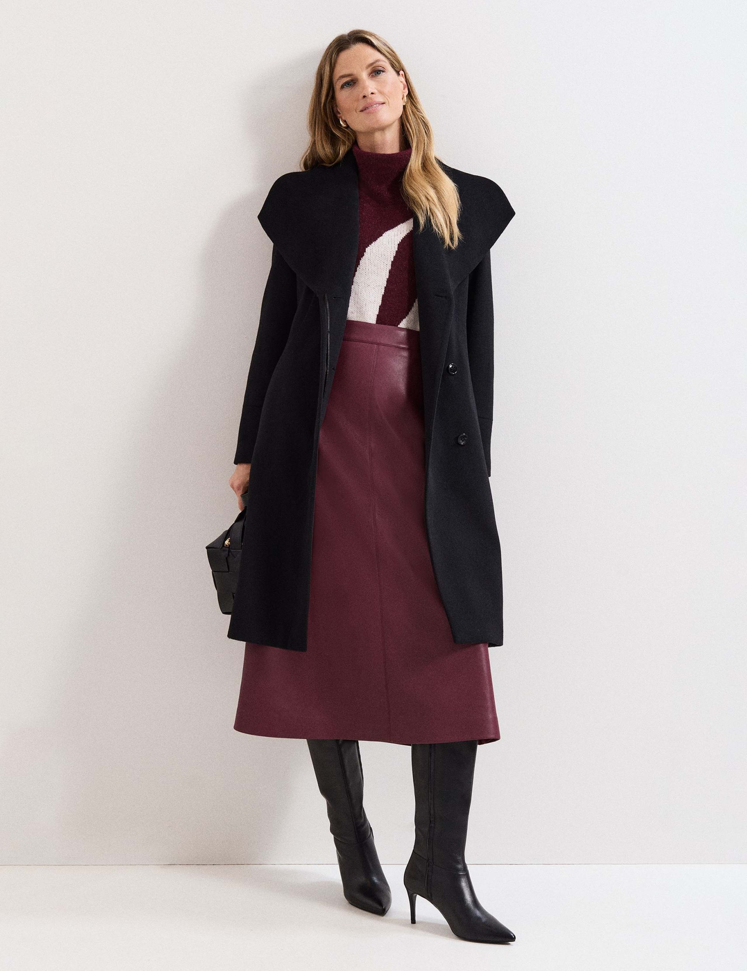 Wool Rich Belted Collared Longline Wrap Coat 3 of 7