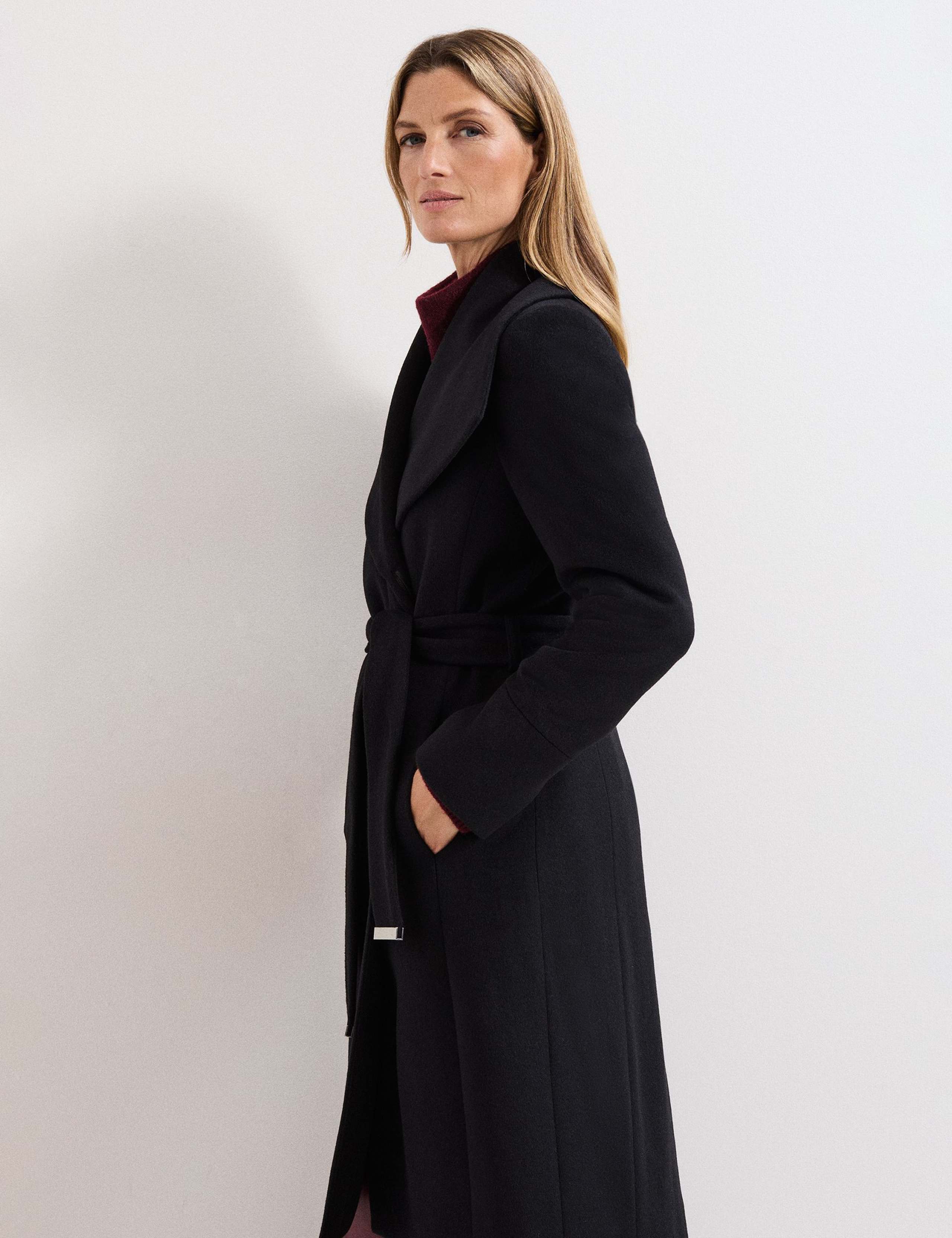 Wool Rich Belted Collared Longline Wrap Coat 5 of 7
