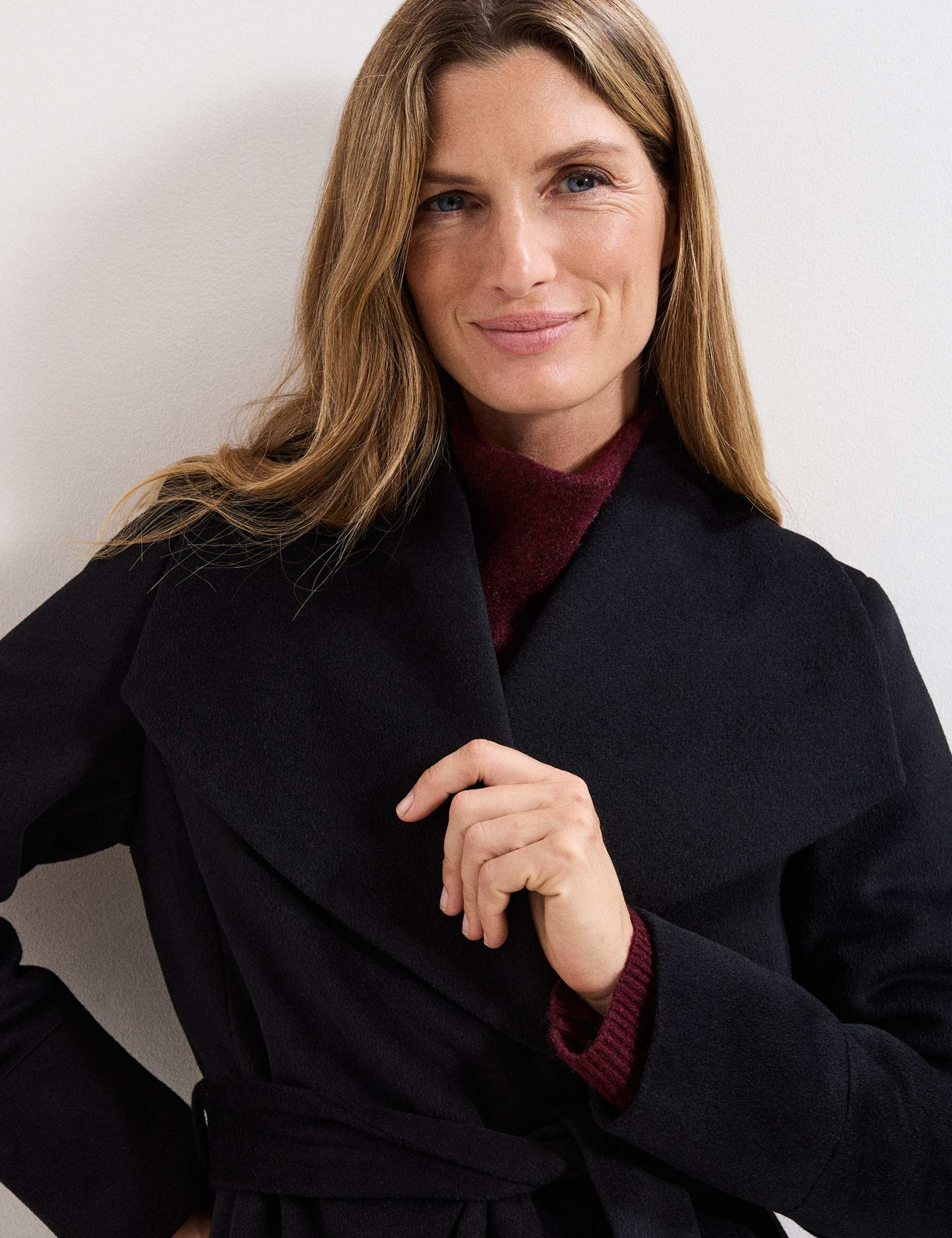 Wool Rich Belted Collared Longline Wrap Coat 7 of 7