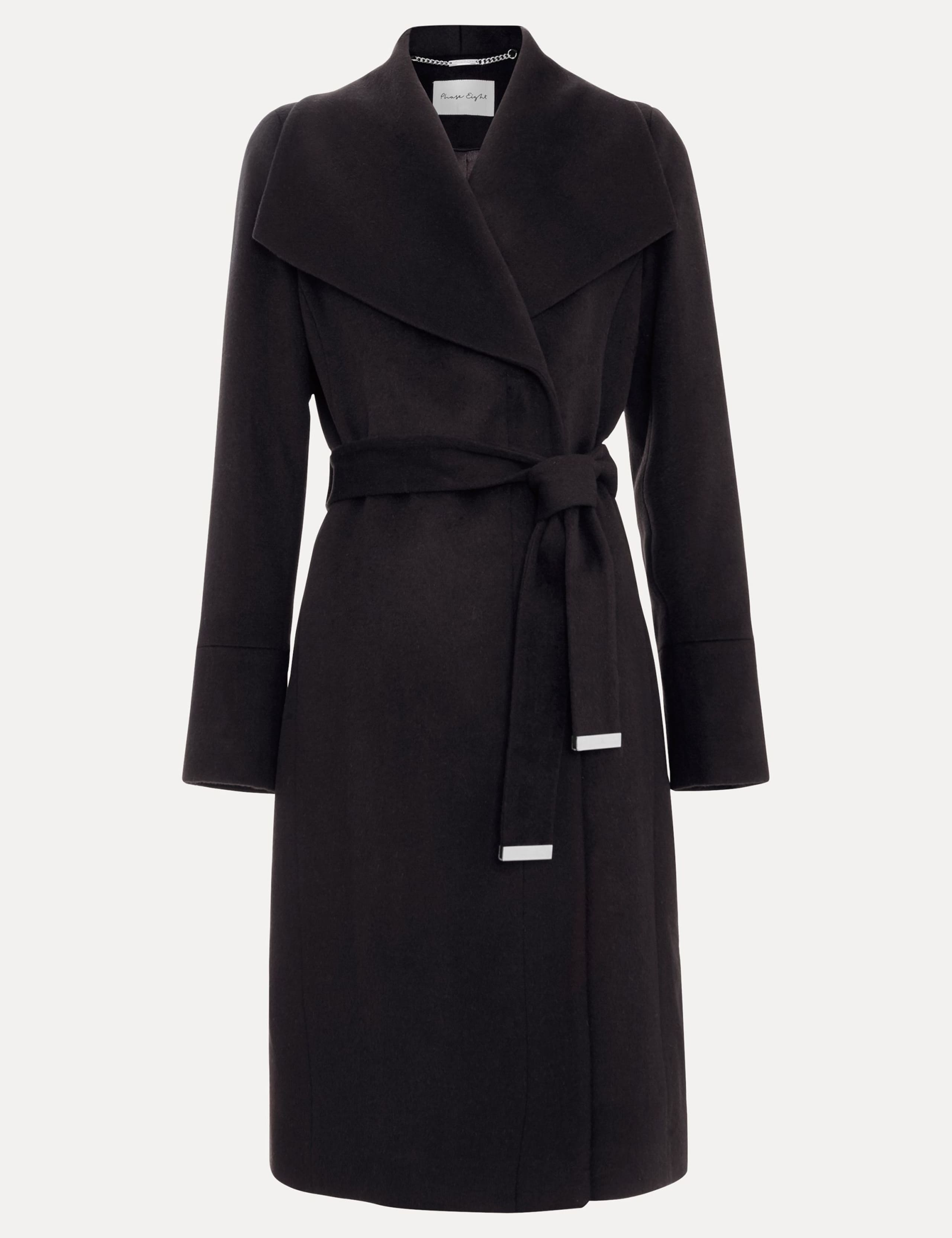 Wool Rich Belted Collared Longline Wrap Coat 2 of 7