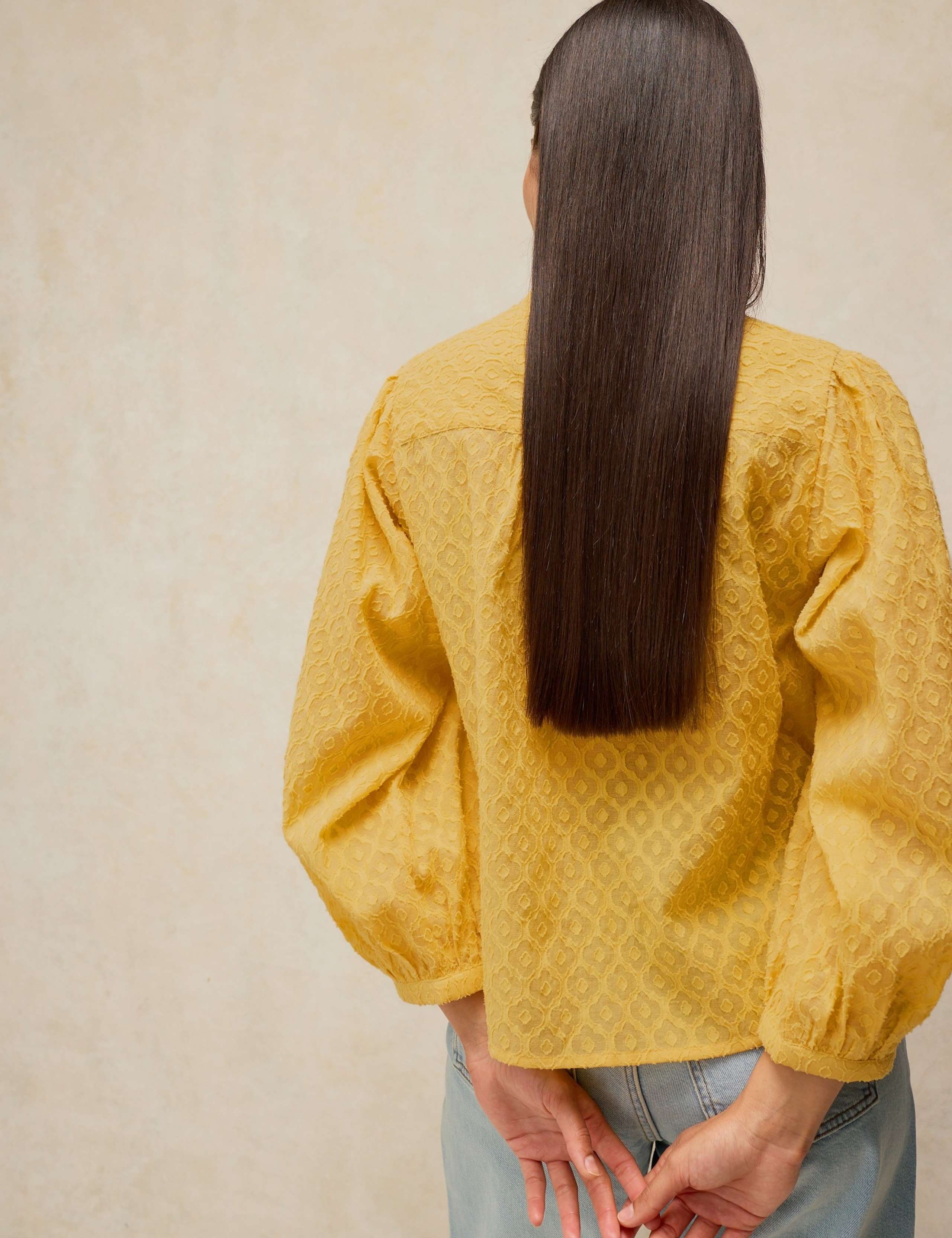 Cotton Rich Jacquard Blouson Sleeve Blouse 4 of 6