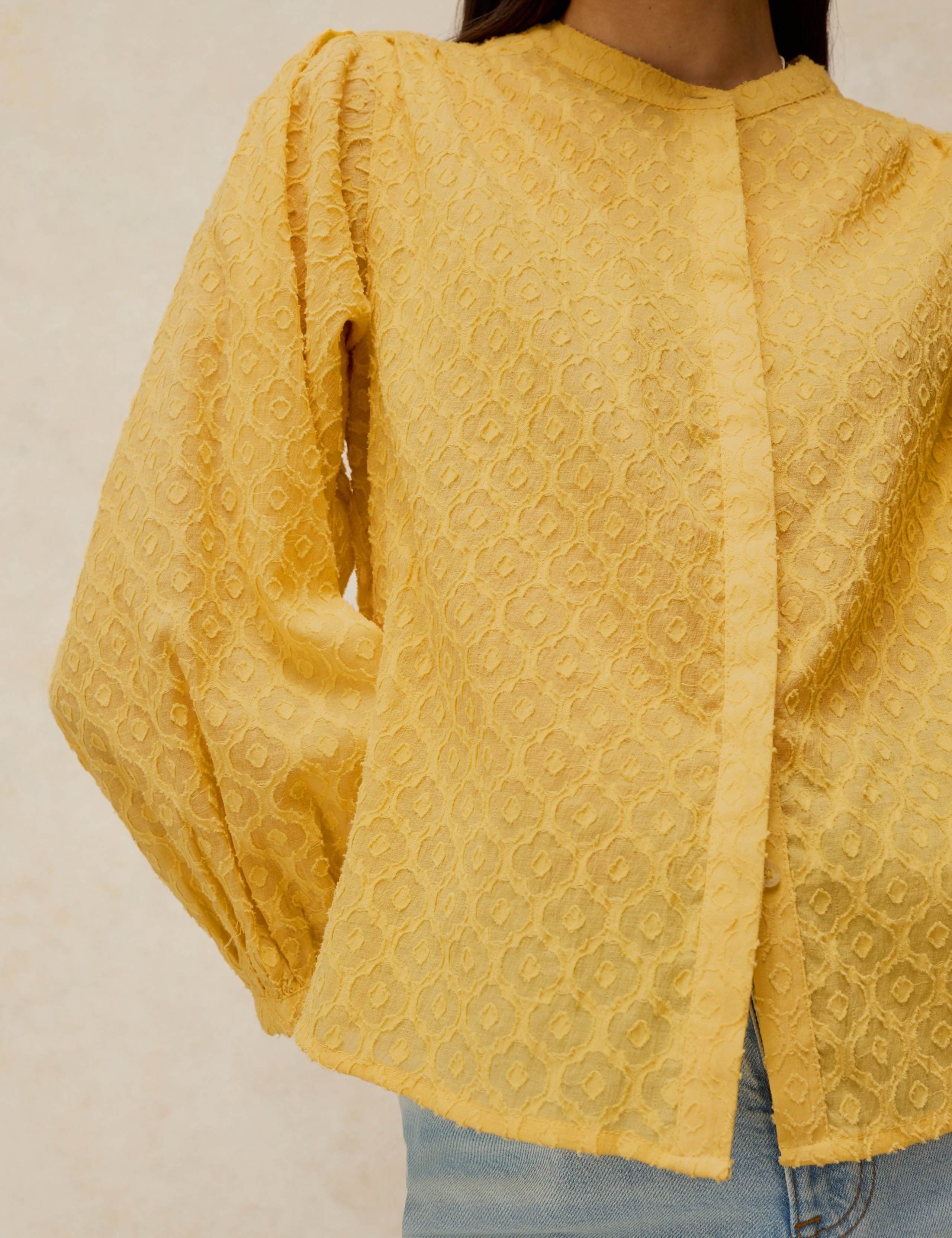 Cotton Rich Jacquard Blouson Sleeve Blouse 5 of 6