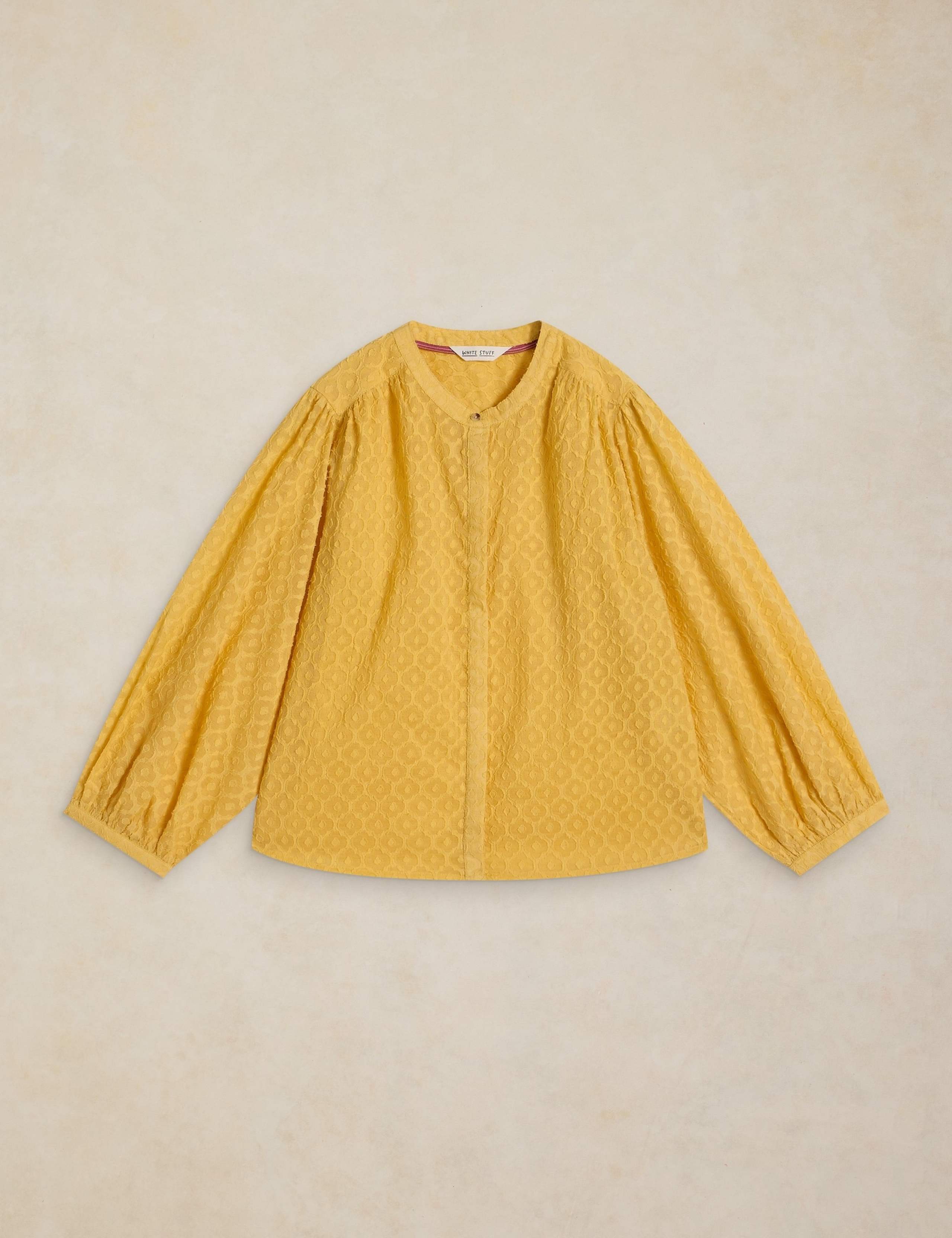 Cotton Rich Jacquard Blouson Sleeve Blouse 2 of 6