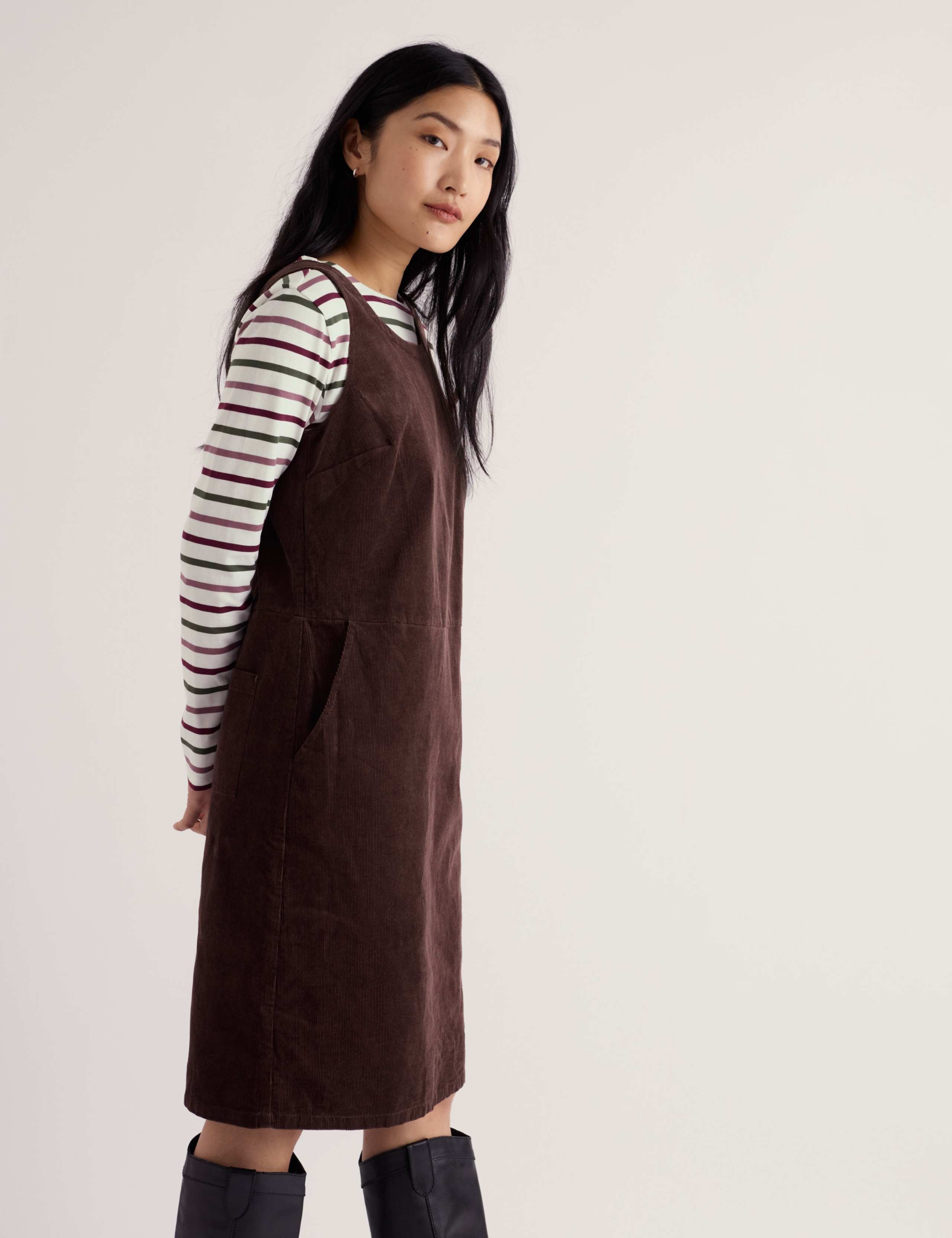 Pure Cotton Cord Knee Length Shift Dress 3 of 5