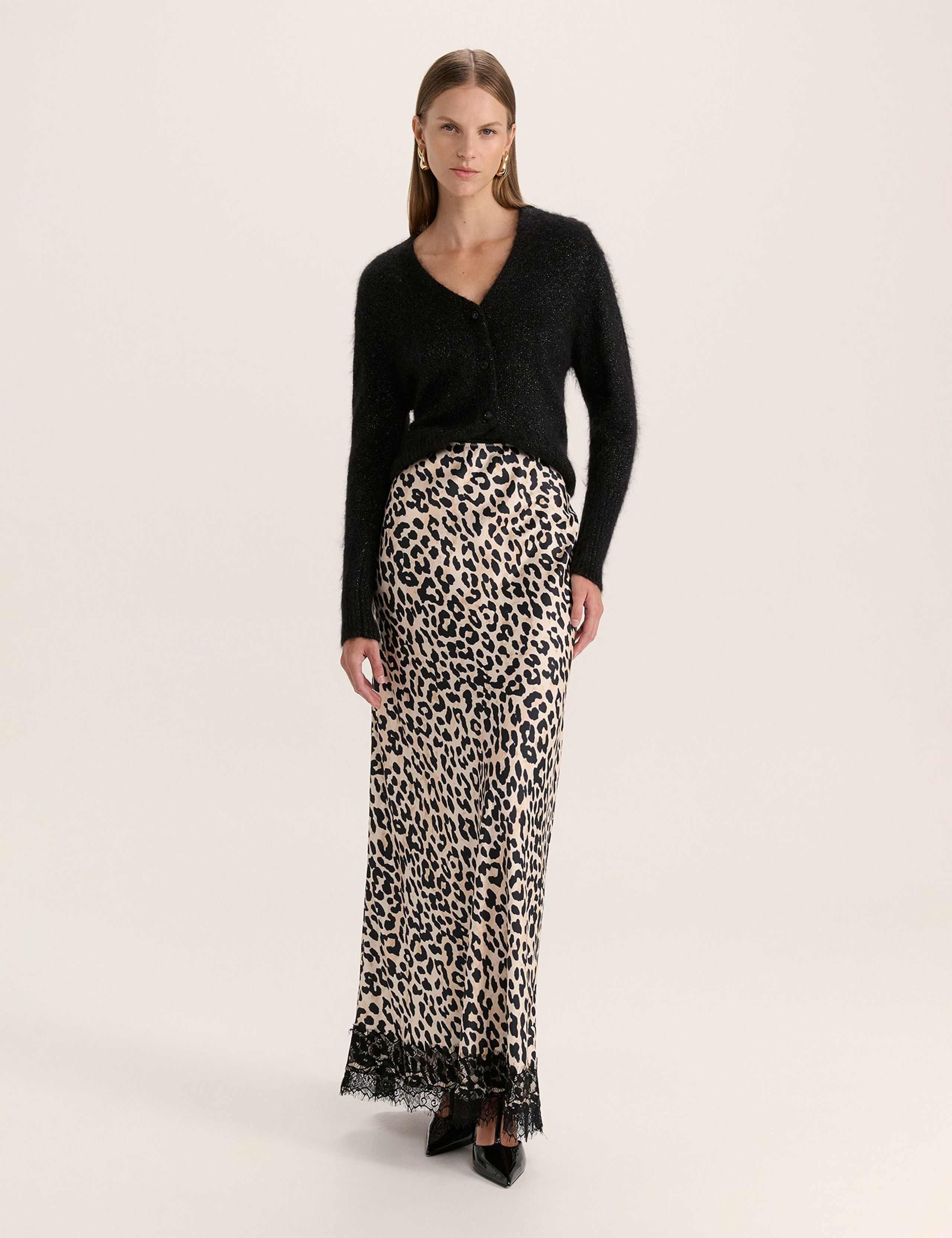 Animal Print Lace Detail Maxi Slip Skirt 2 of 5