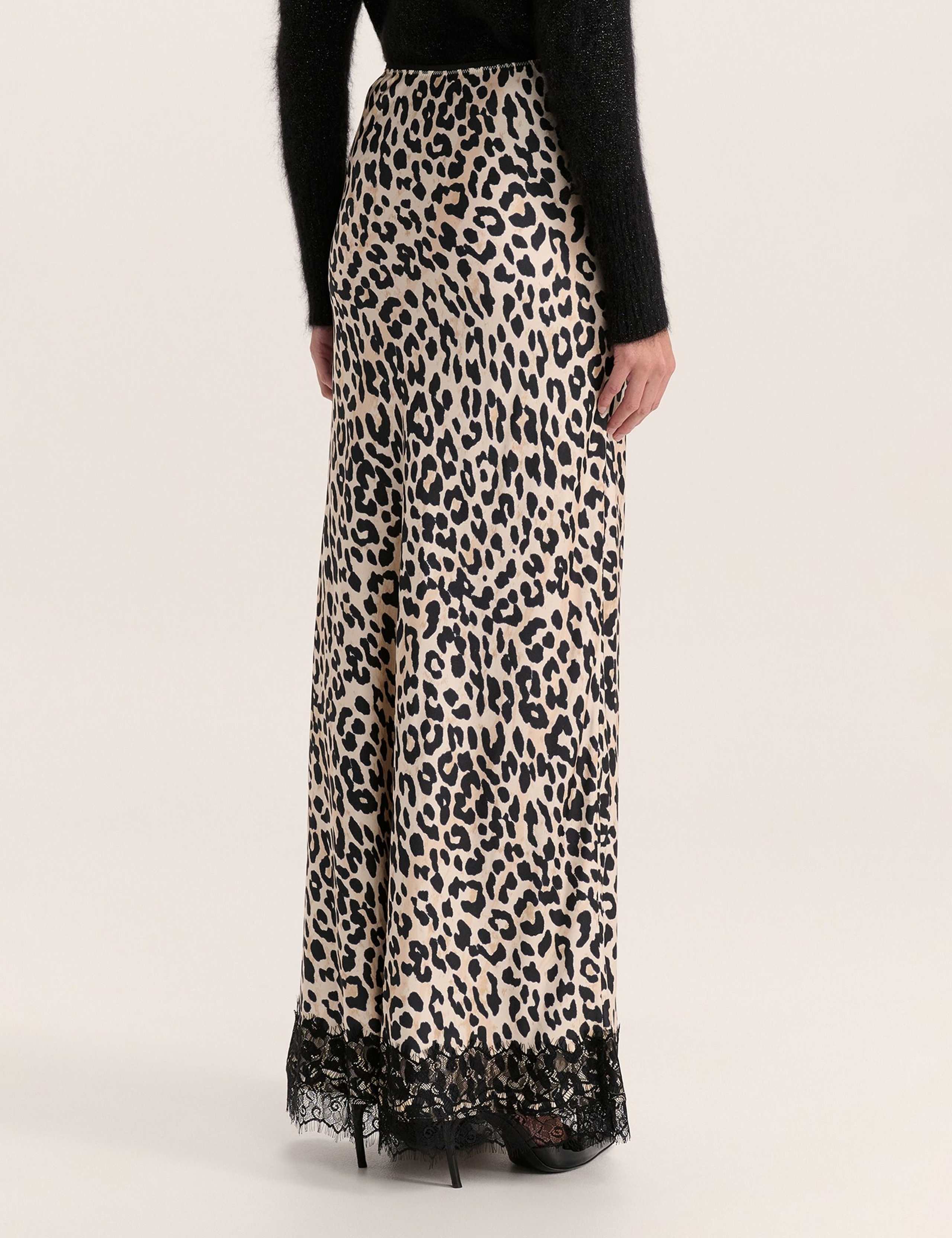 Animal Print Lace Detail Maxi Slip Skirt 4 of 5