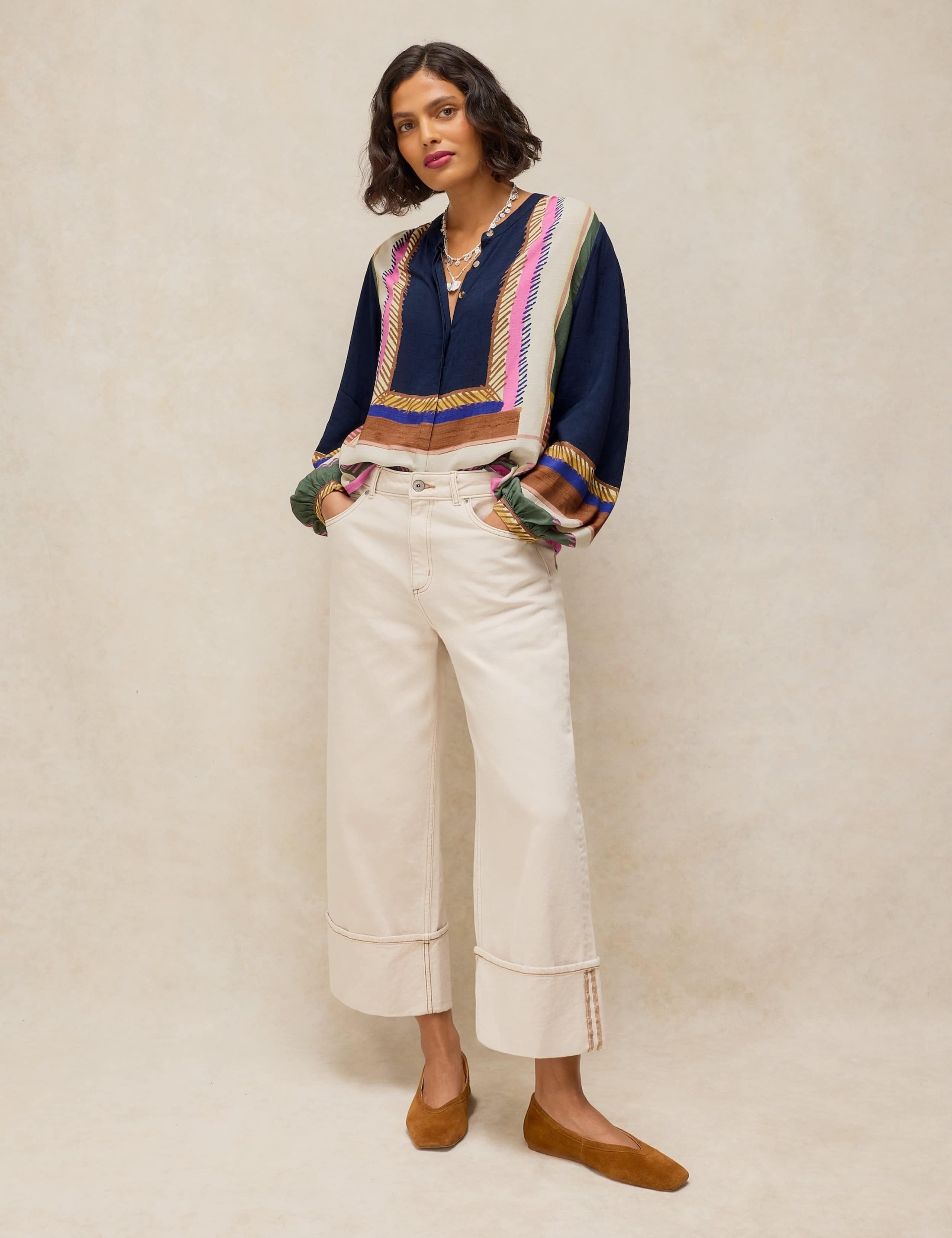 Printed Collarless Relaxed Blouse 3 of 6