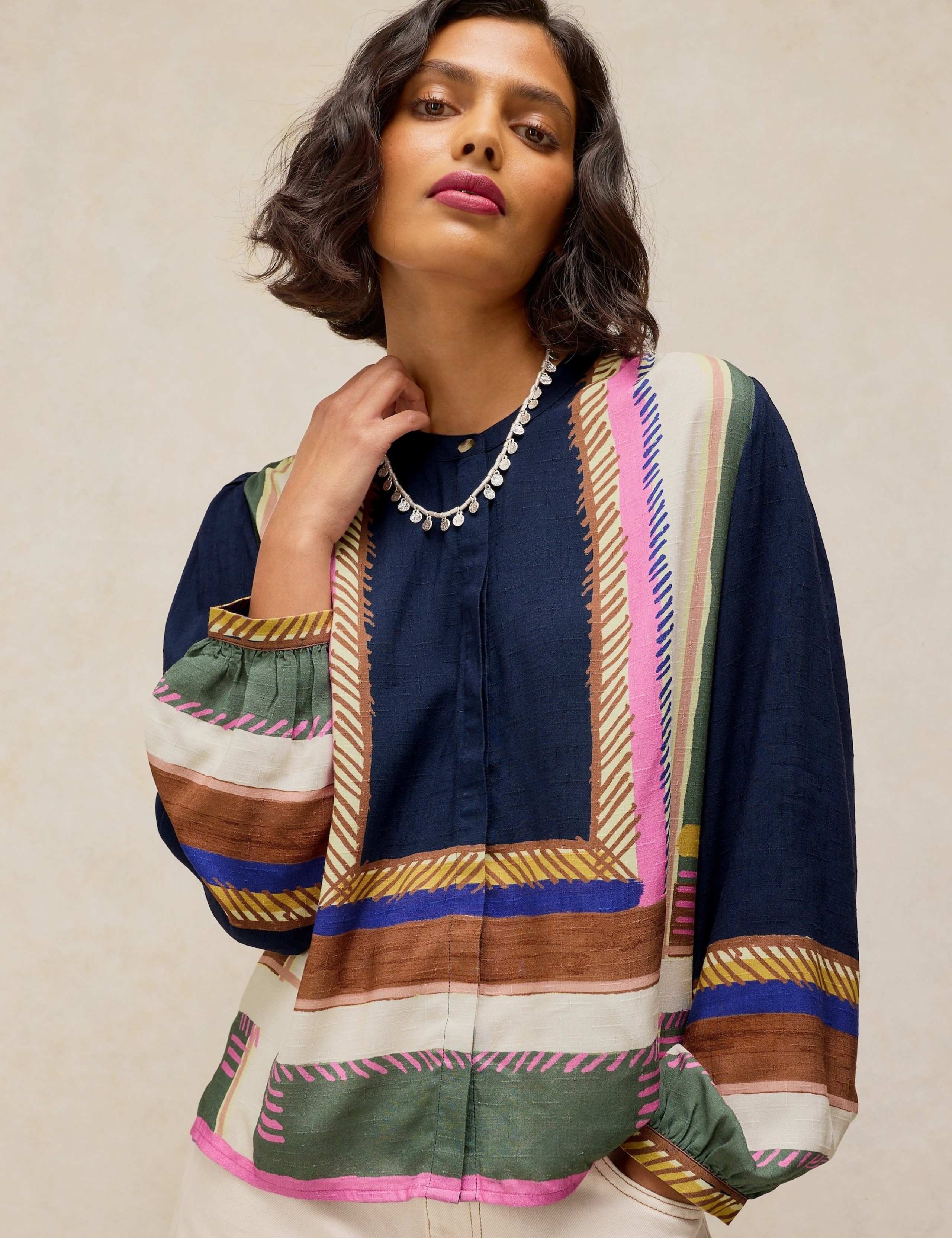 Printed Collarless Relaxed Blouse 4 of 6