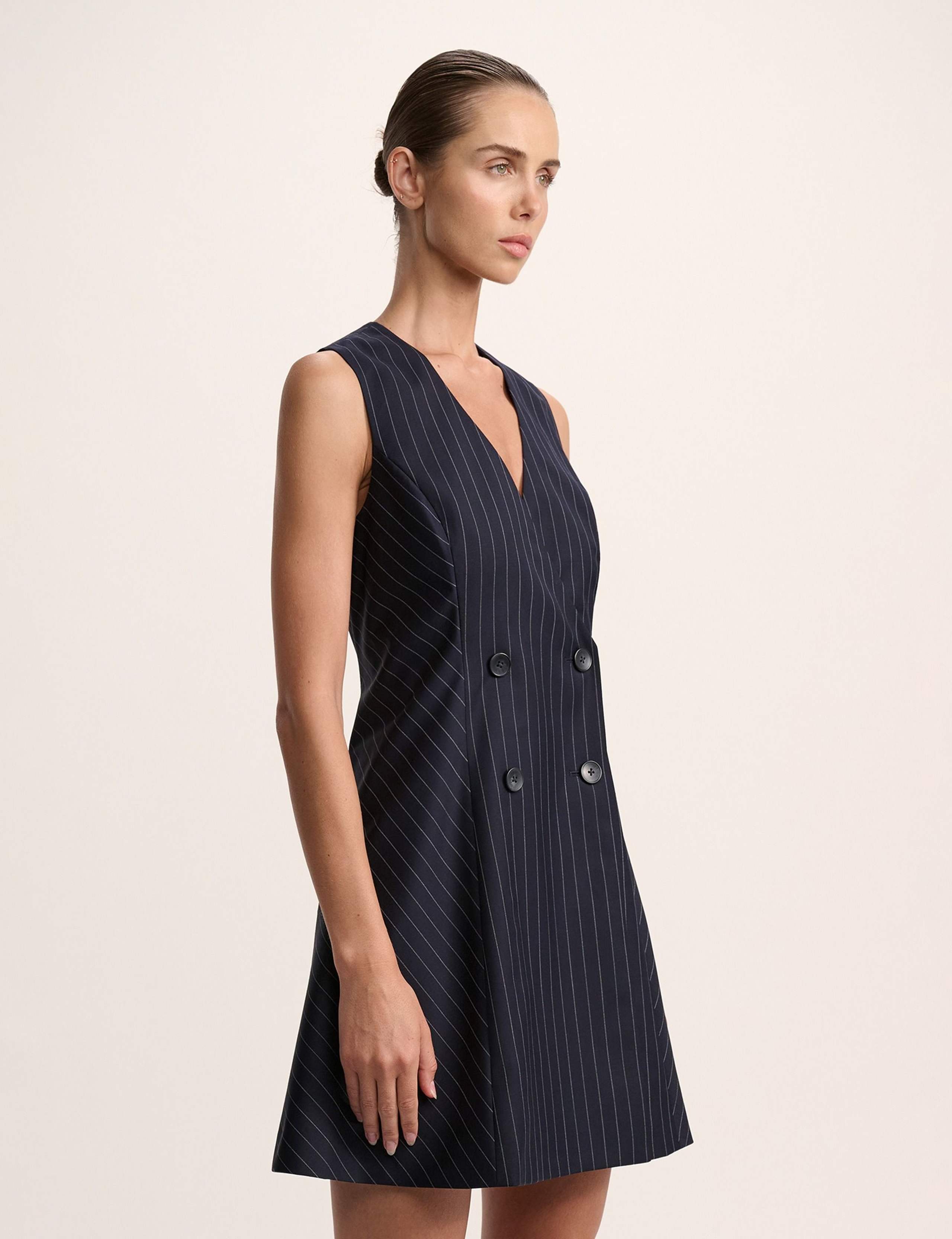Wool Blend Pinstripe Mini Tailored Dress 3 of 6