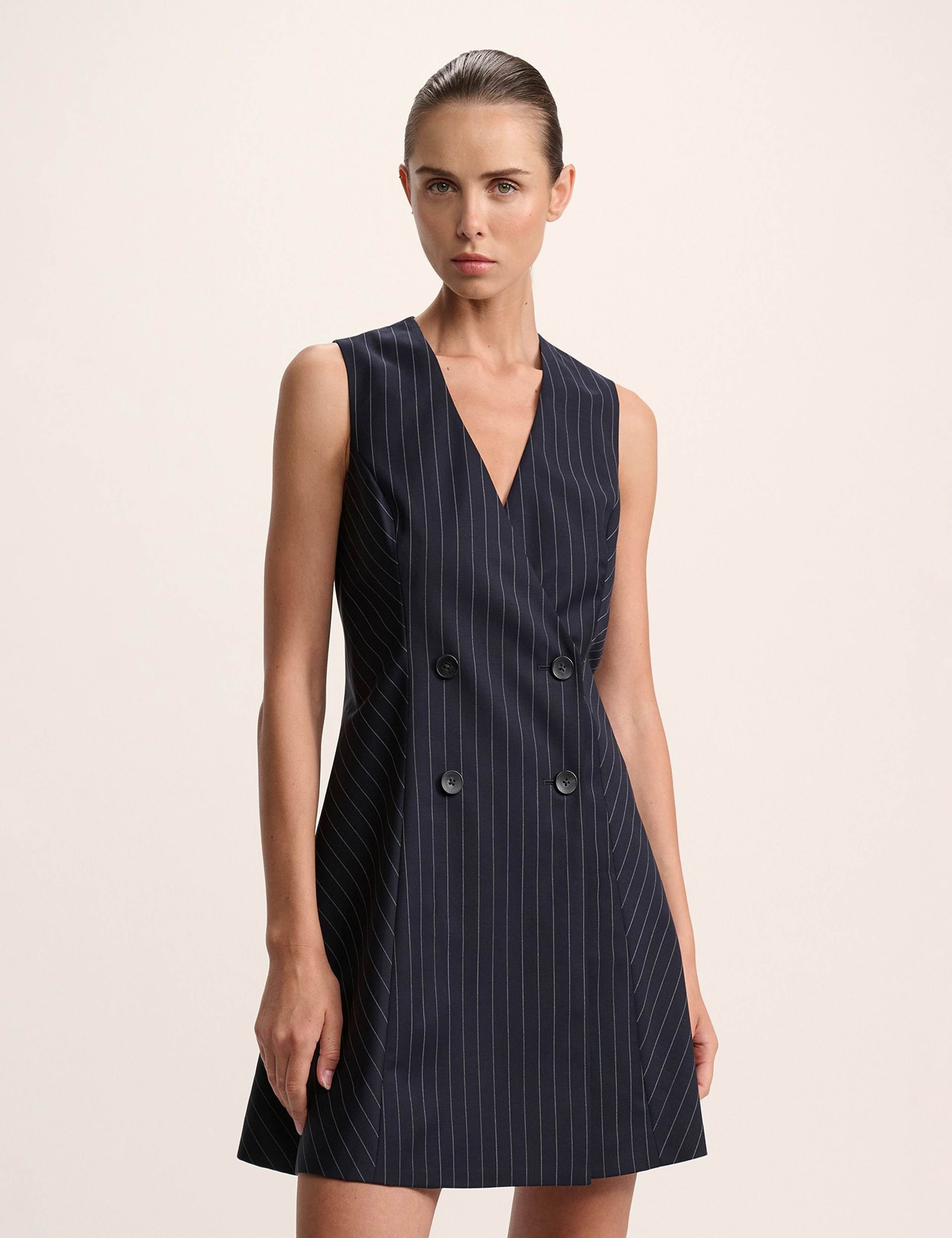Wool Blend Pinstripe Mini Tailored Dress 4 of 6