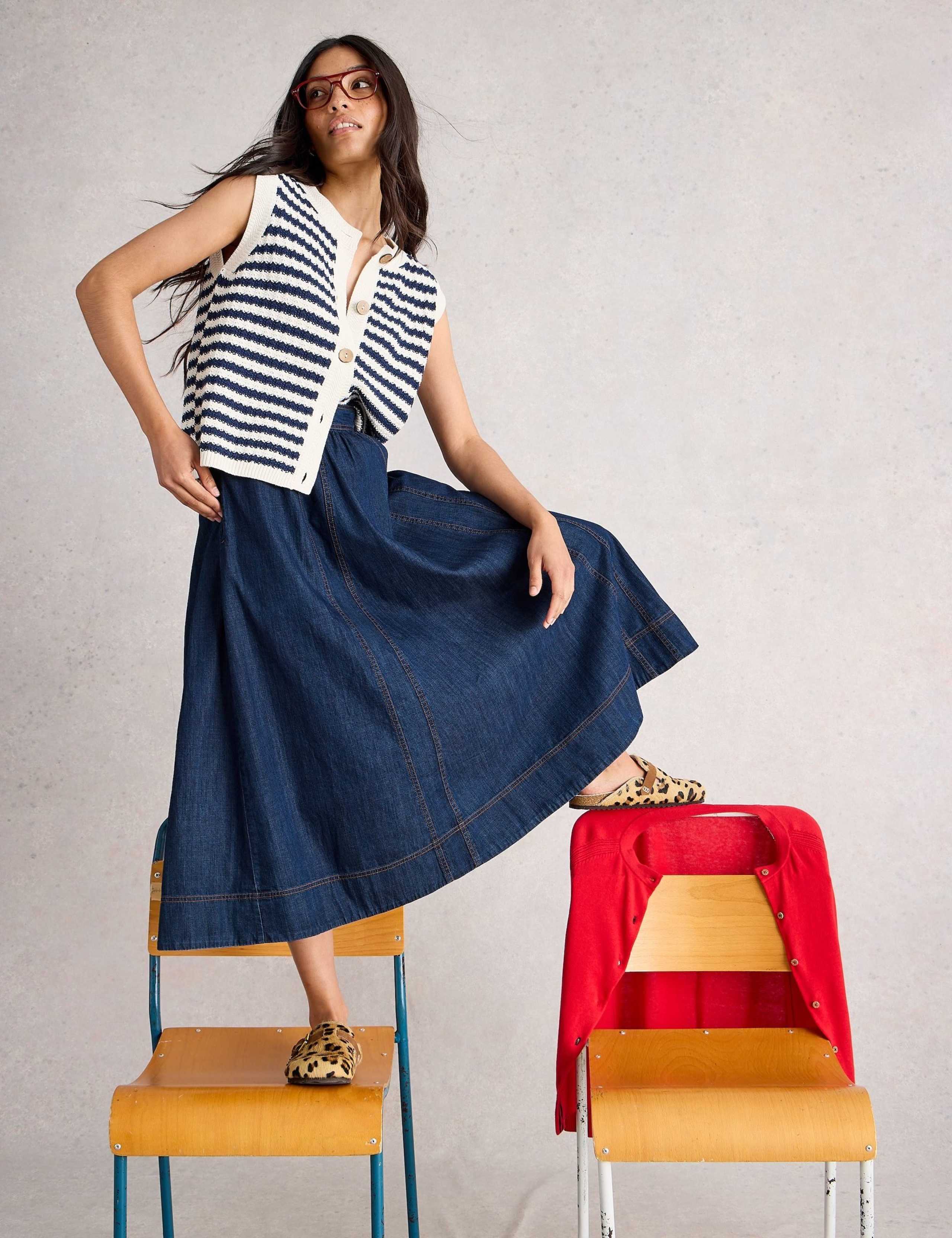 Denim Midi A-Line Skirt 6 of 6