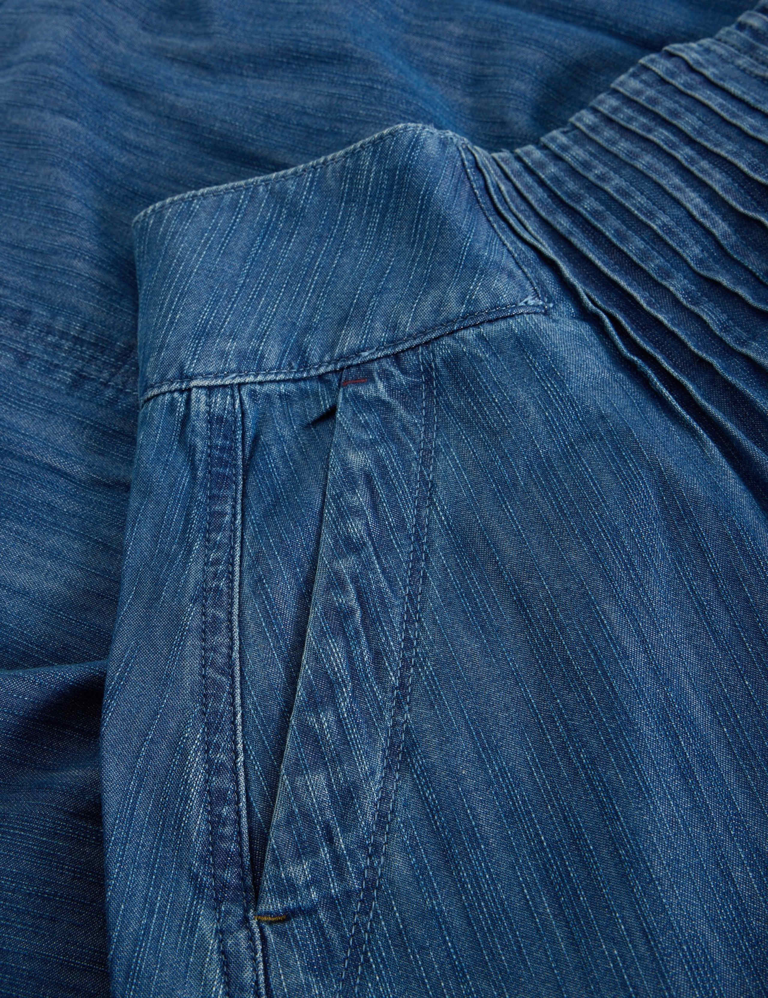 Denim Shirred Midi A-Line Skirt 5 of 6