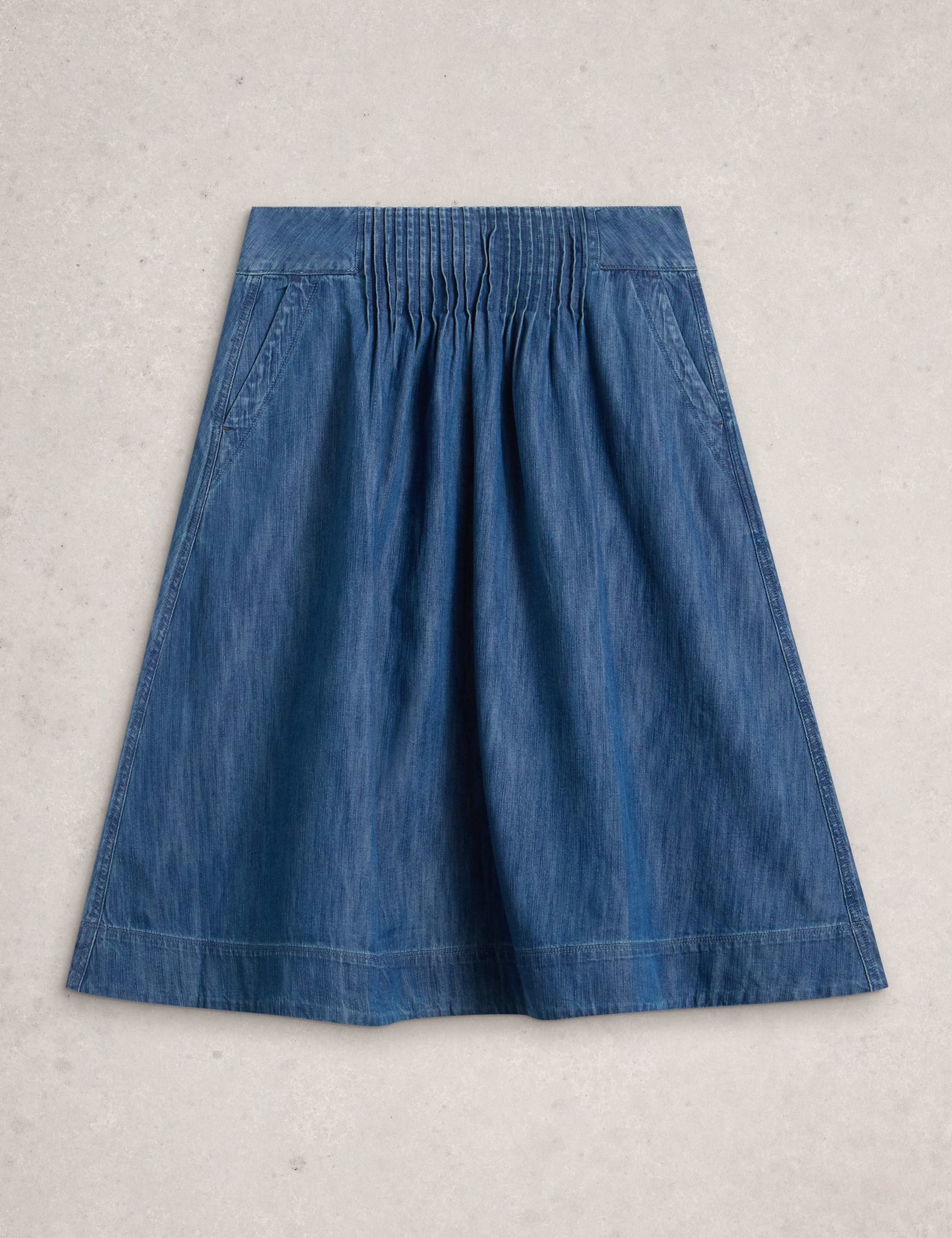 Denim Shirred Midi A-Line Skirt 2 of 6