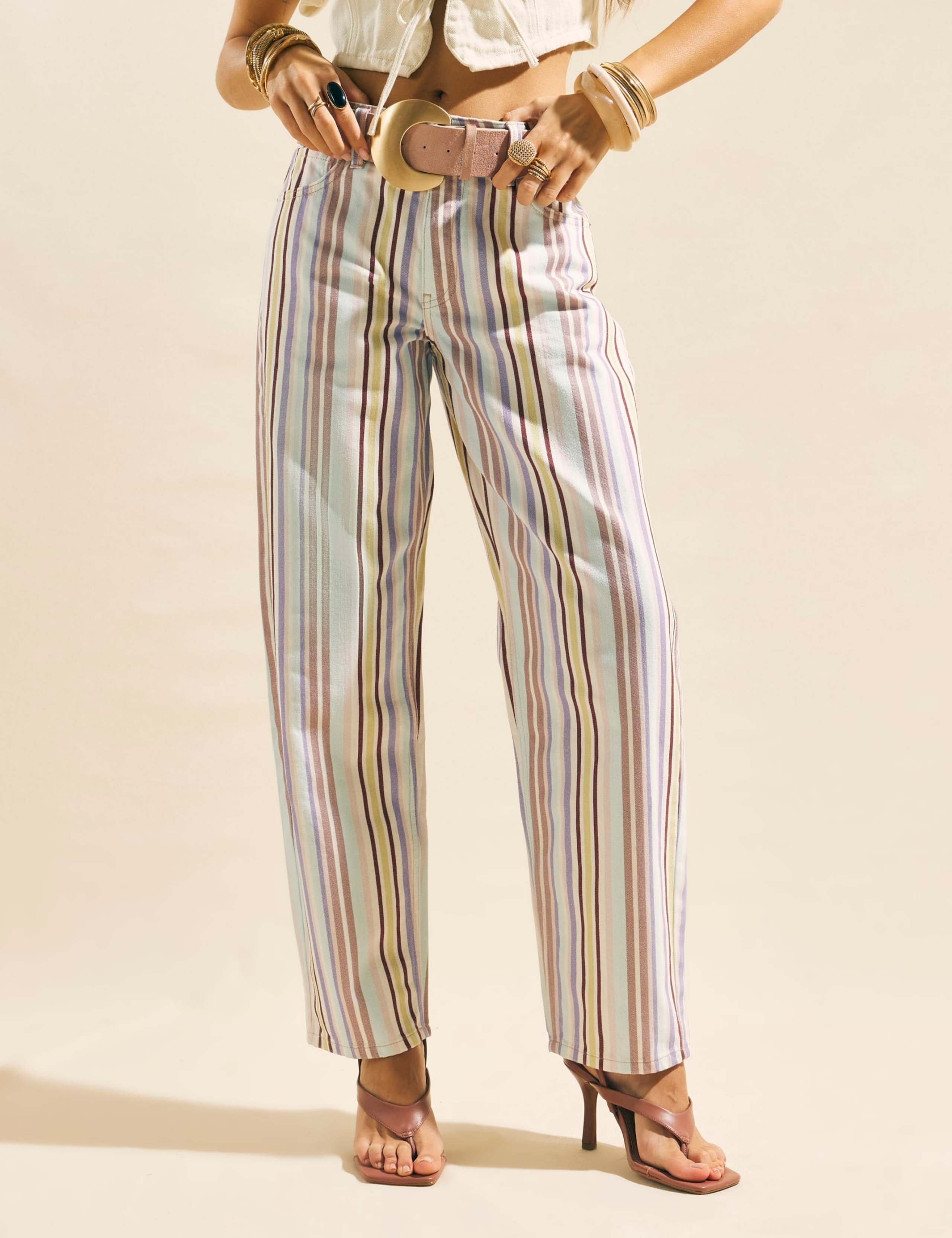 Mid Rise Striped Barrel Jeans 1 of 4