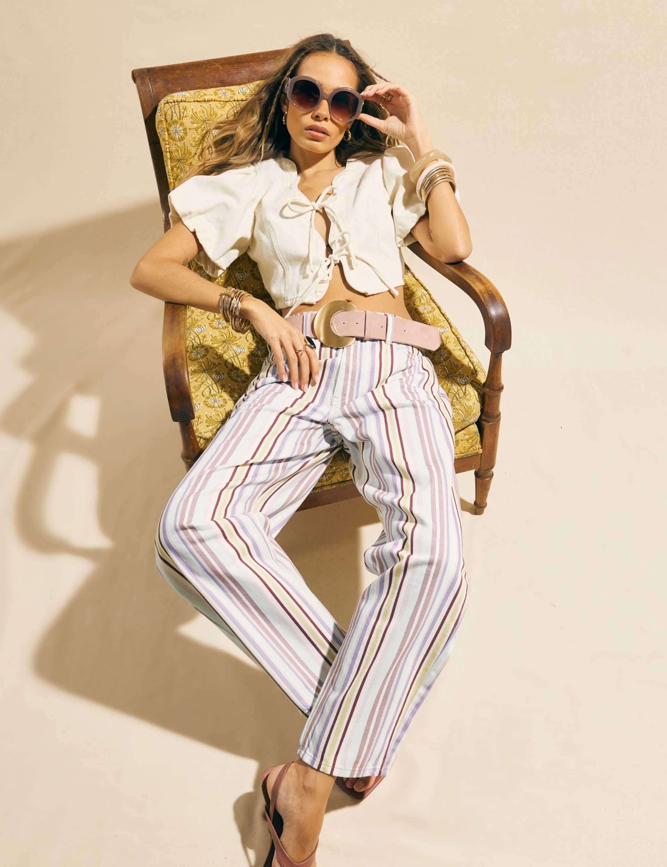 Mid Rise Striped Barrel Jeans 2 of 4