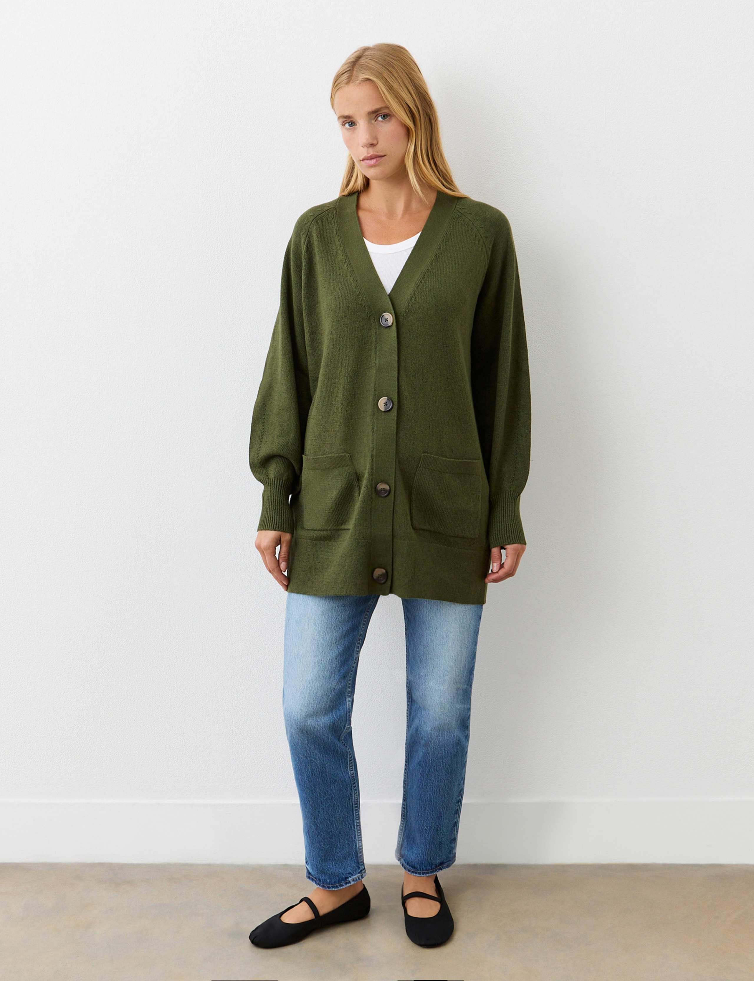 Cotton Rich V-Neck Button Front Cardigan 3 of 4