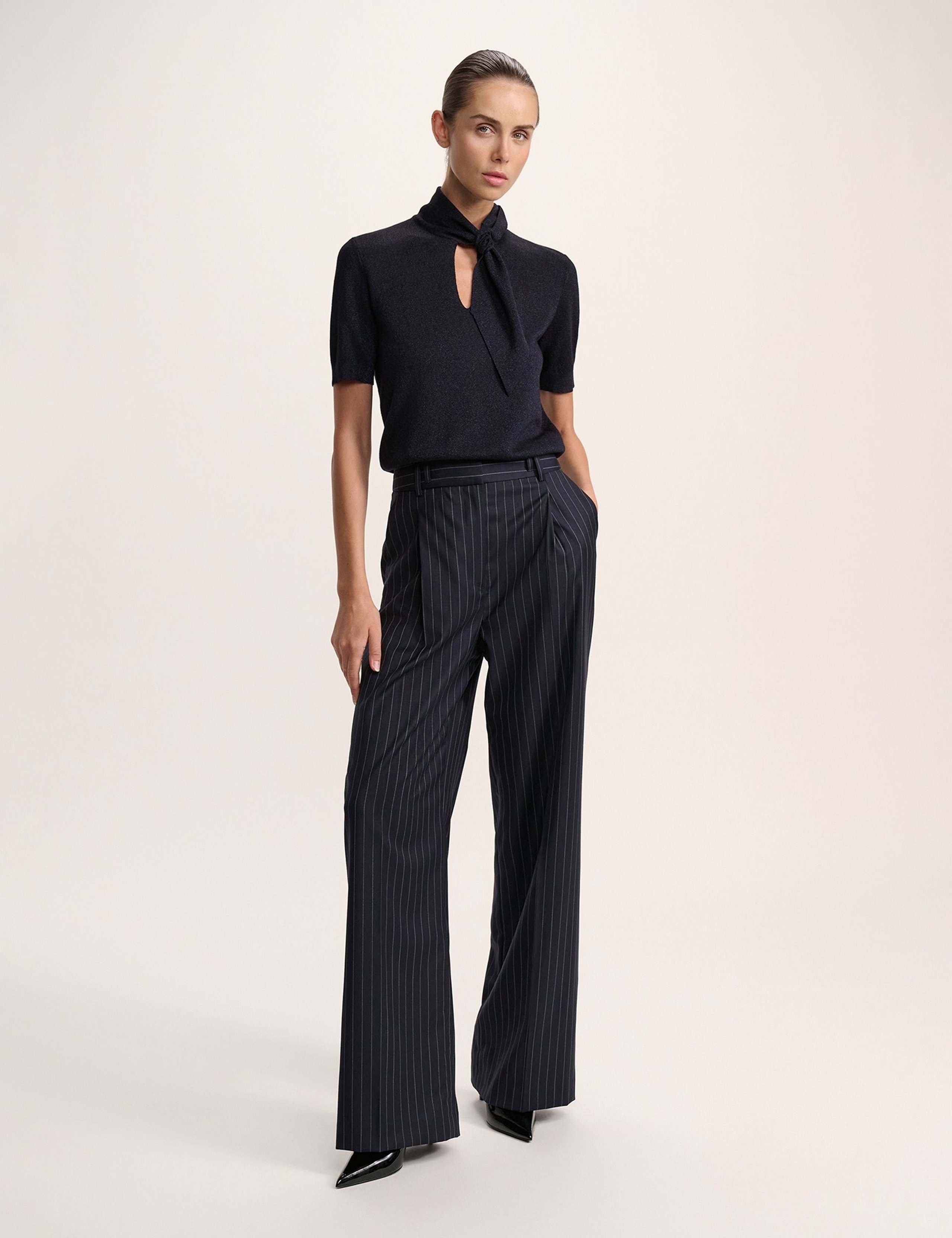Metallic Tie Neck Knitted Top 2 of 6