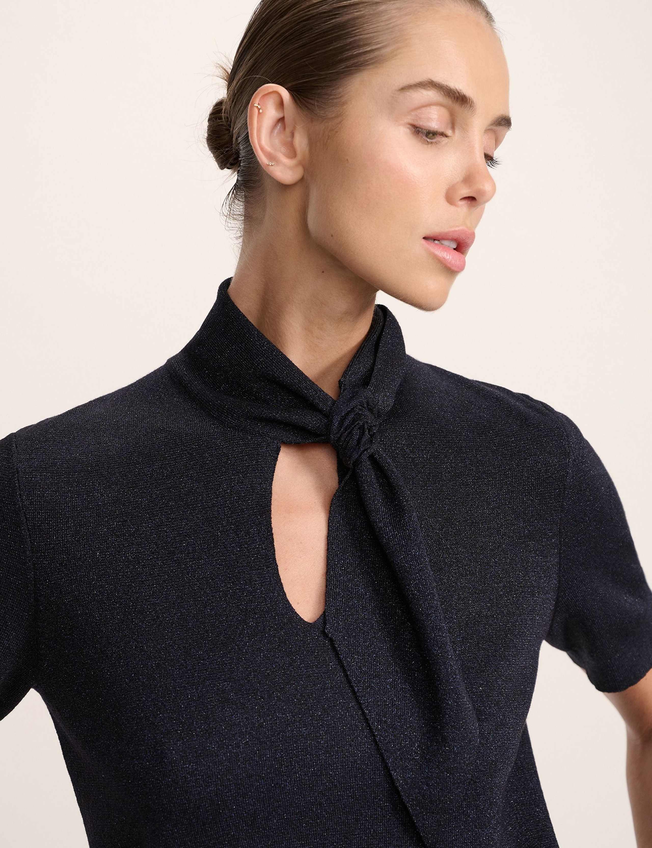 Metallic Tie Neck Knitted Top 3 of 6