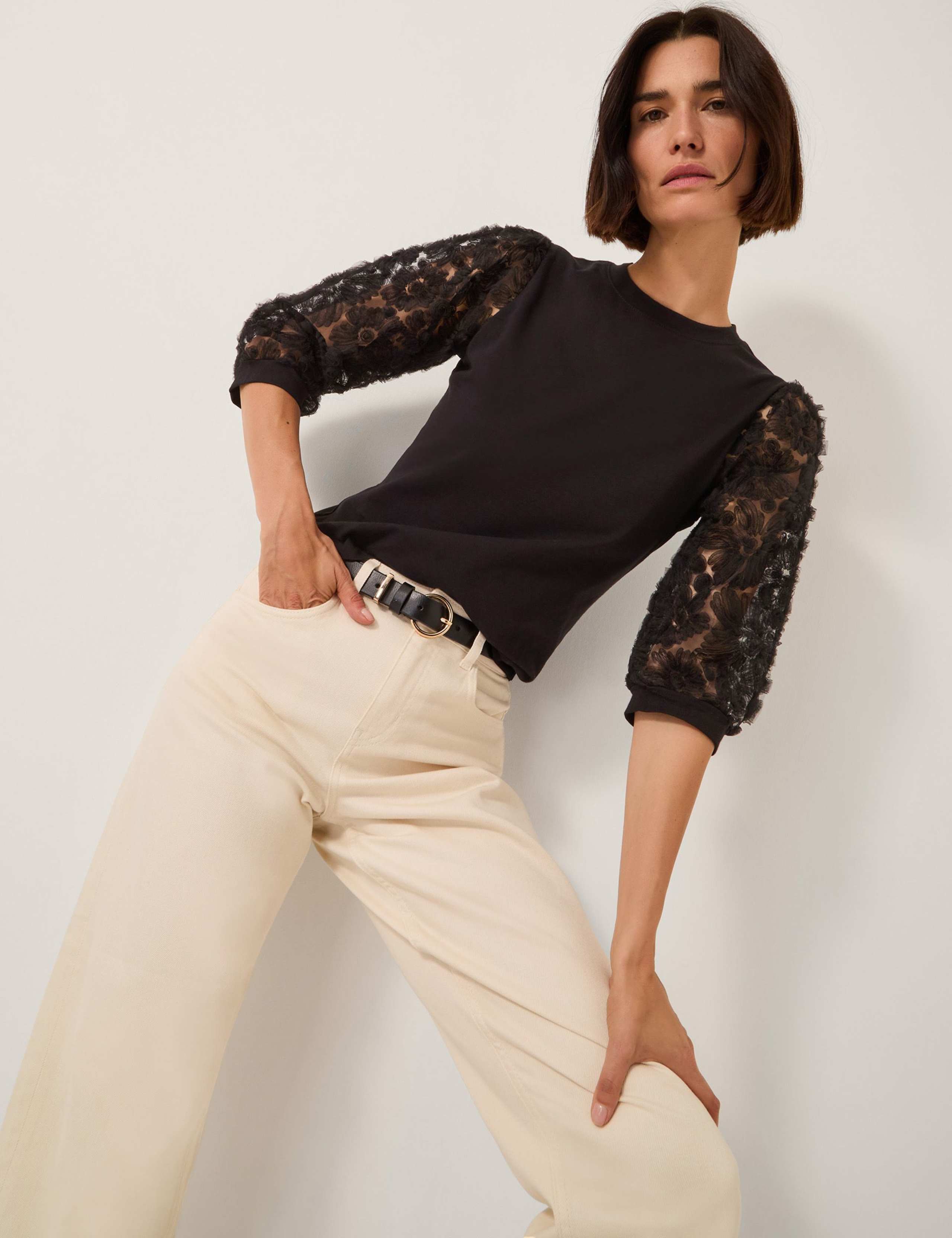 Cotton Rich Floral Applique Top 1 of 4