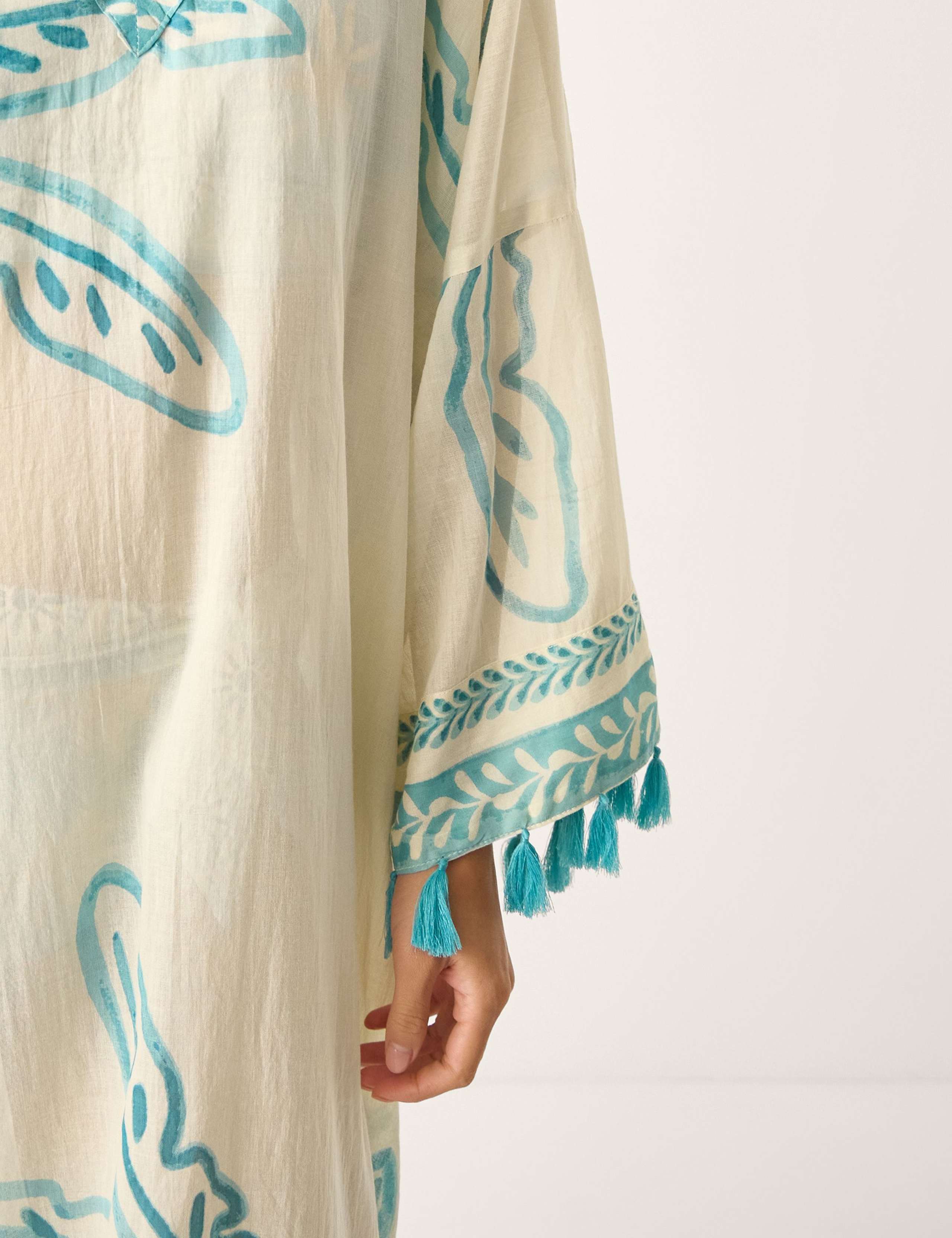 Cotton Rich Palm Print V-Neck Midaxi Kaftan 3 of 3