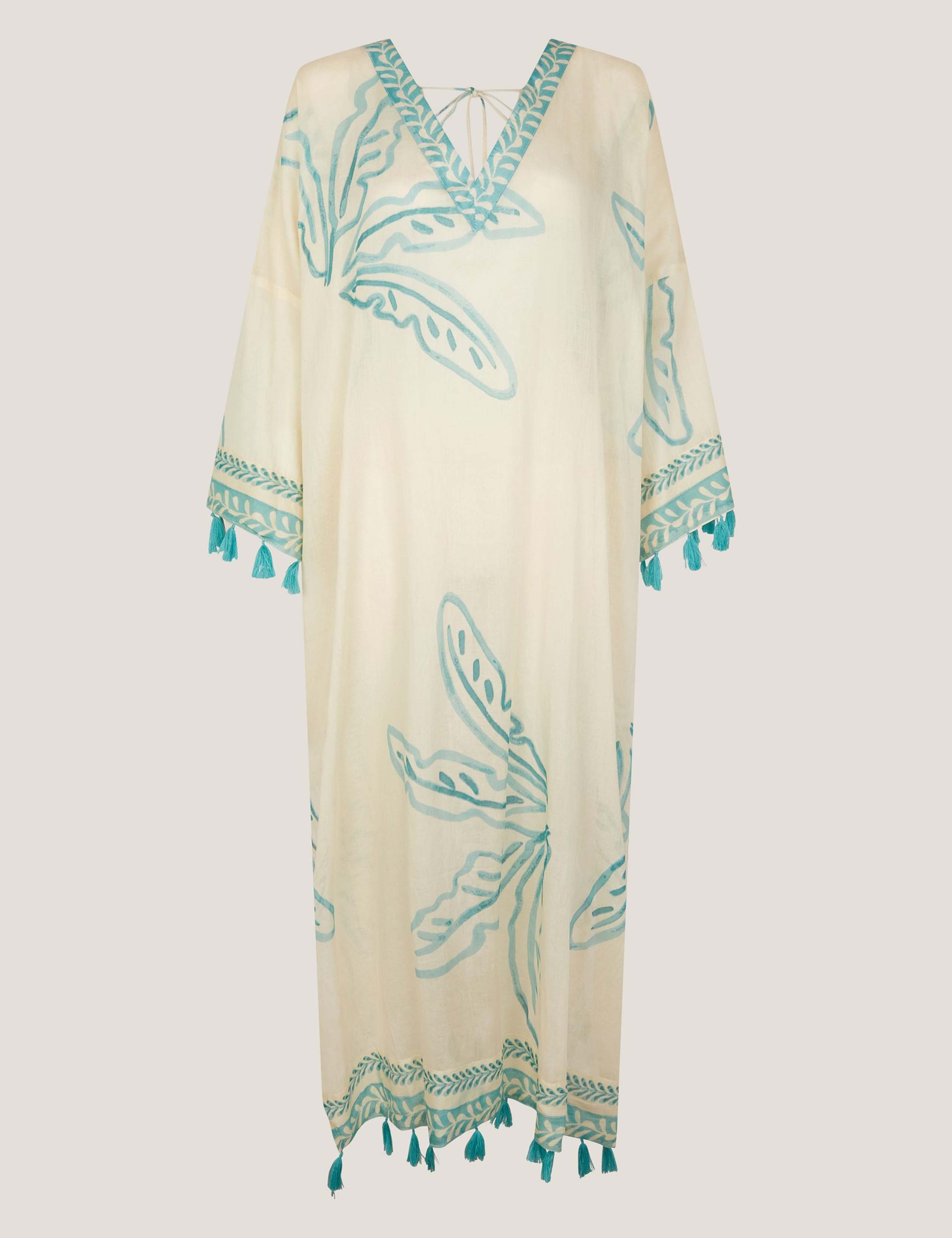 Cotton Rich Palm Print V-Neck Midaxi Kaftan 2 of 3