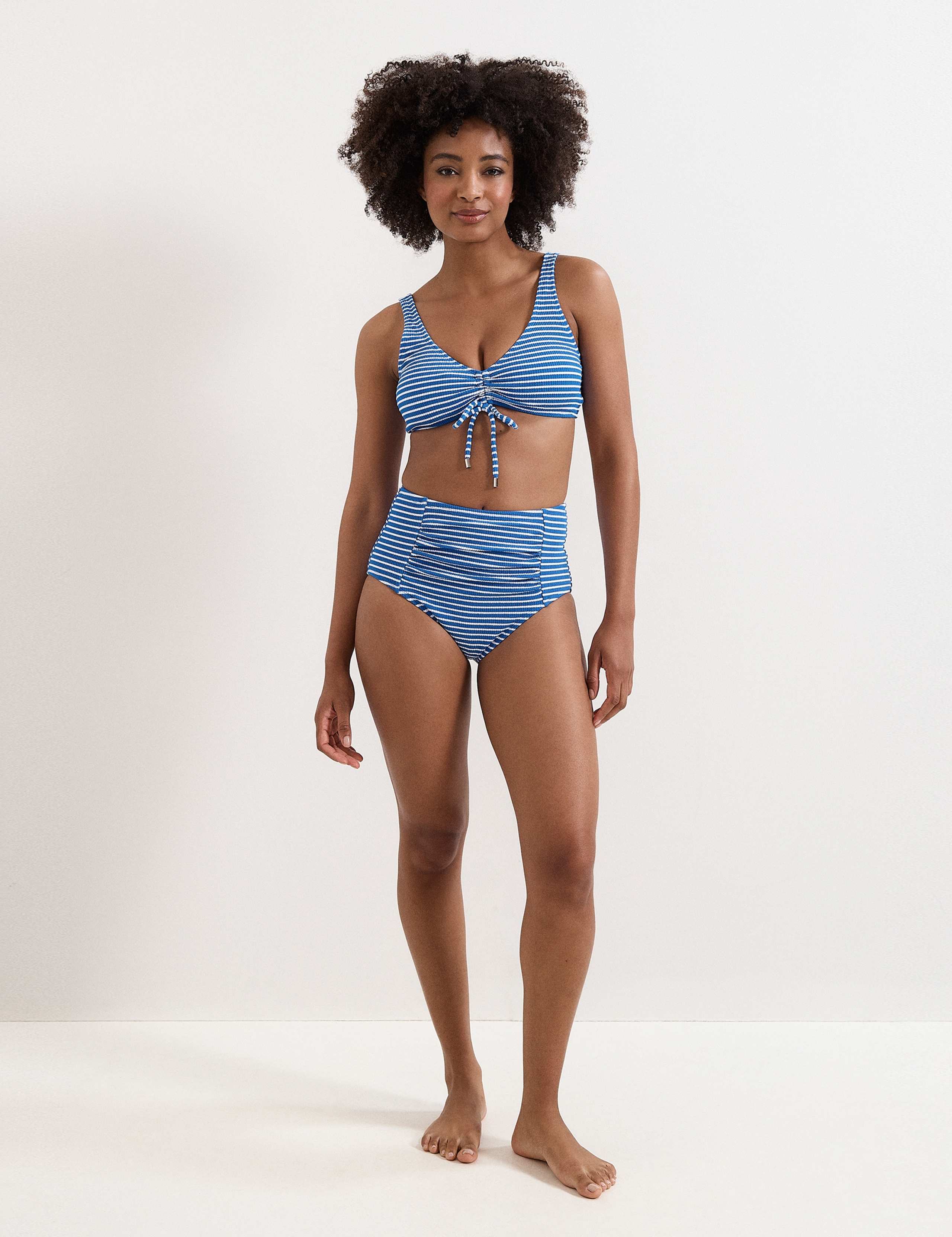 Striped V-Neck Drawstring Bikini Top 4 of 7