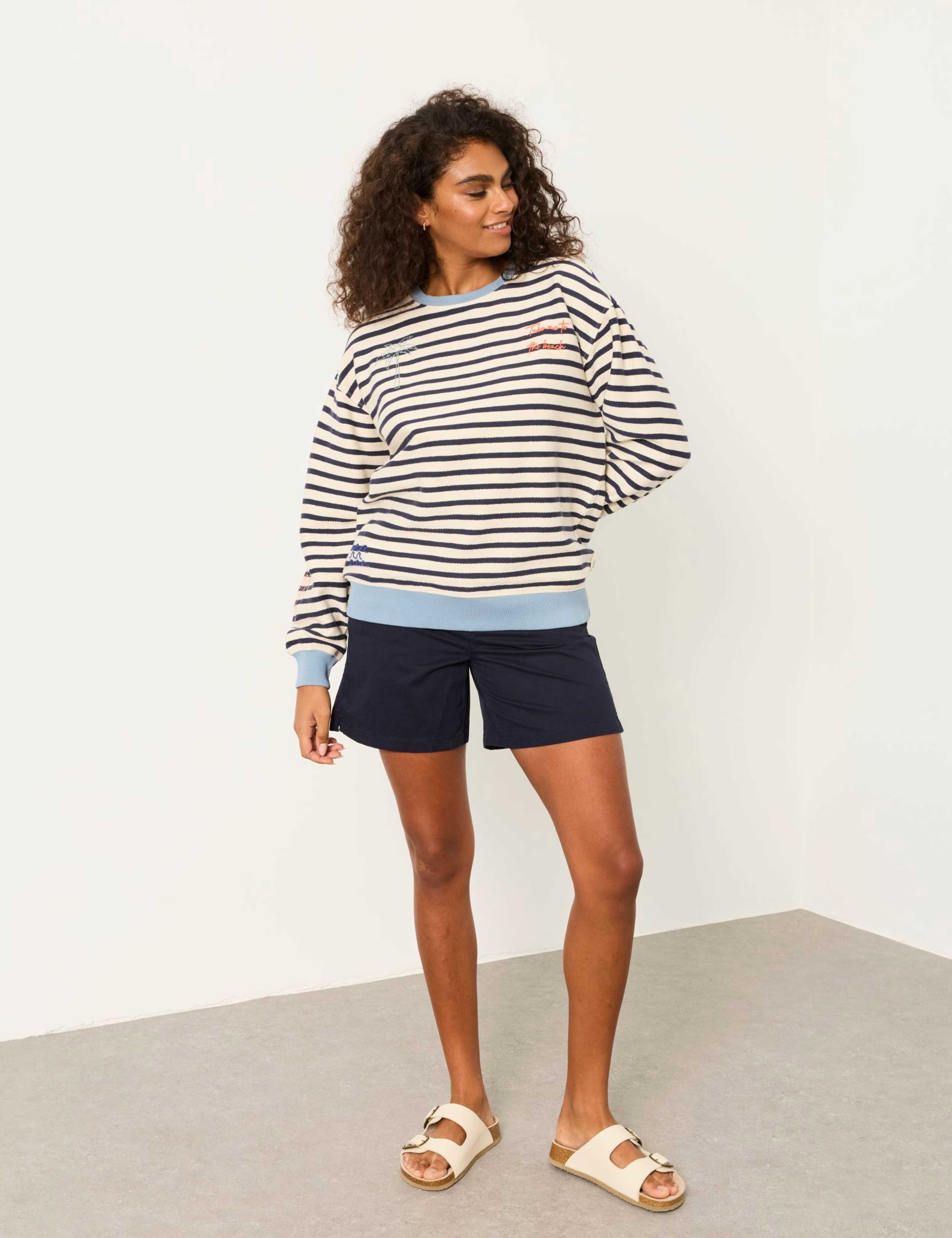 Pure Cotton Textured Striped Sweatshirt 1 of 5