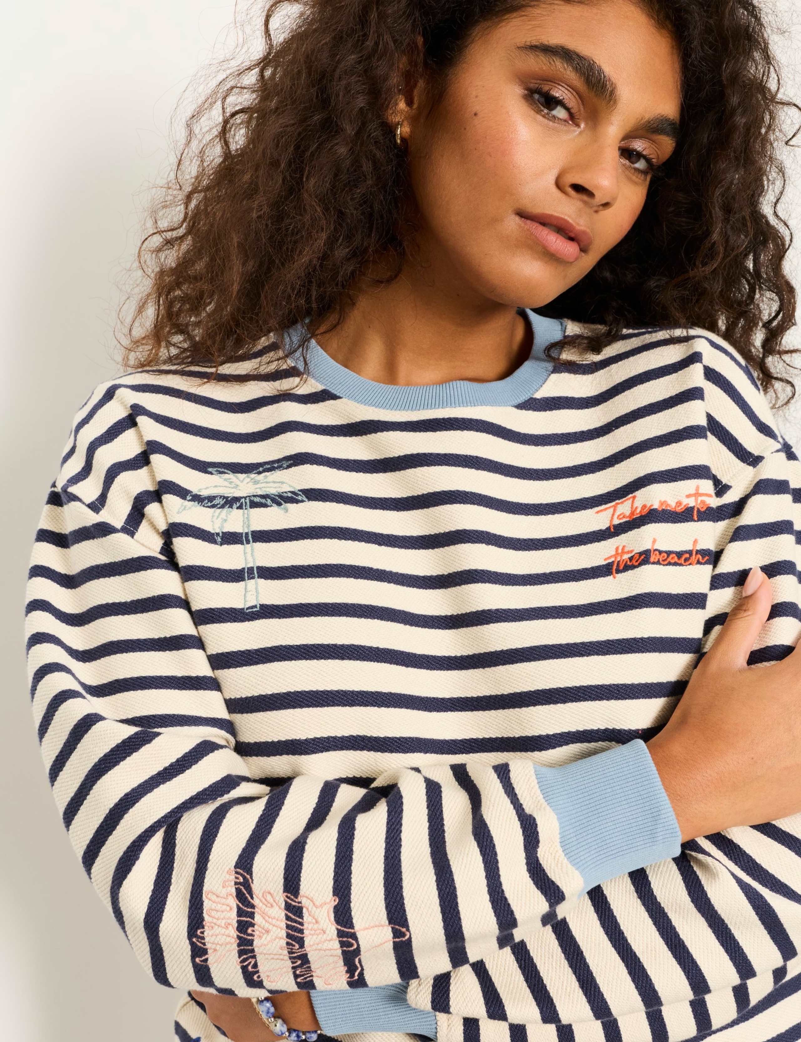 Pure Cotton Textured Striped Sweatshirt 4 of 5