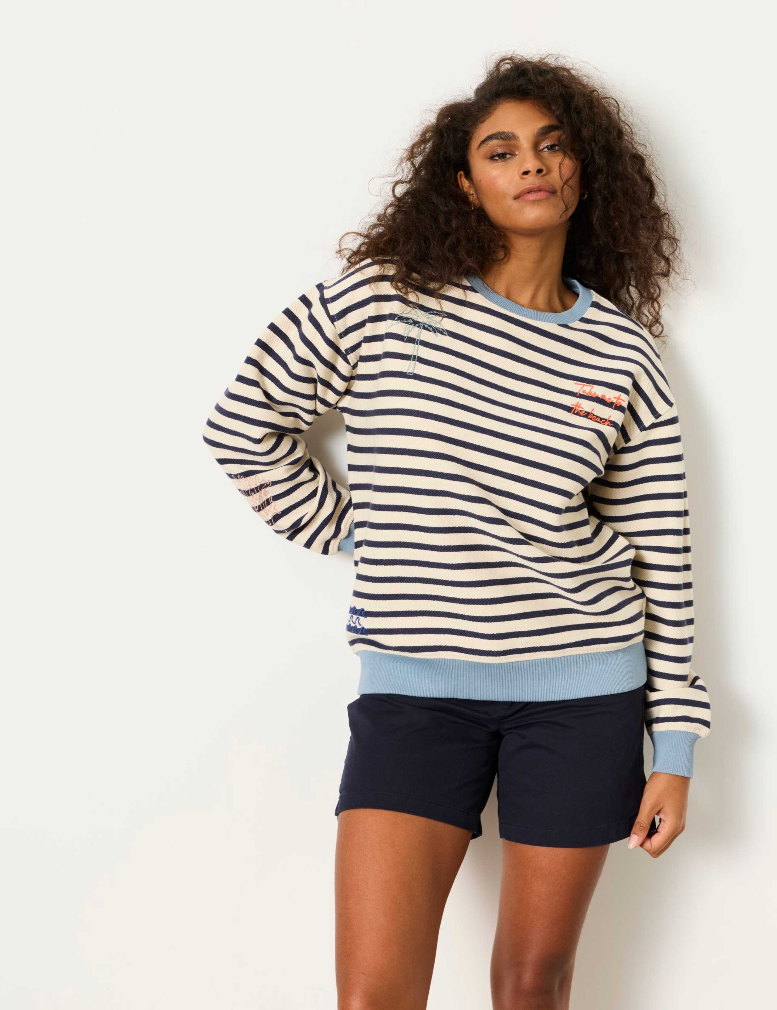 Pure Cotton Textured Striped Sweatshirt 5 of 5