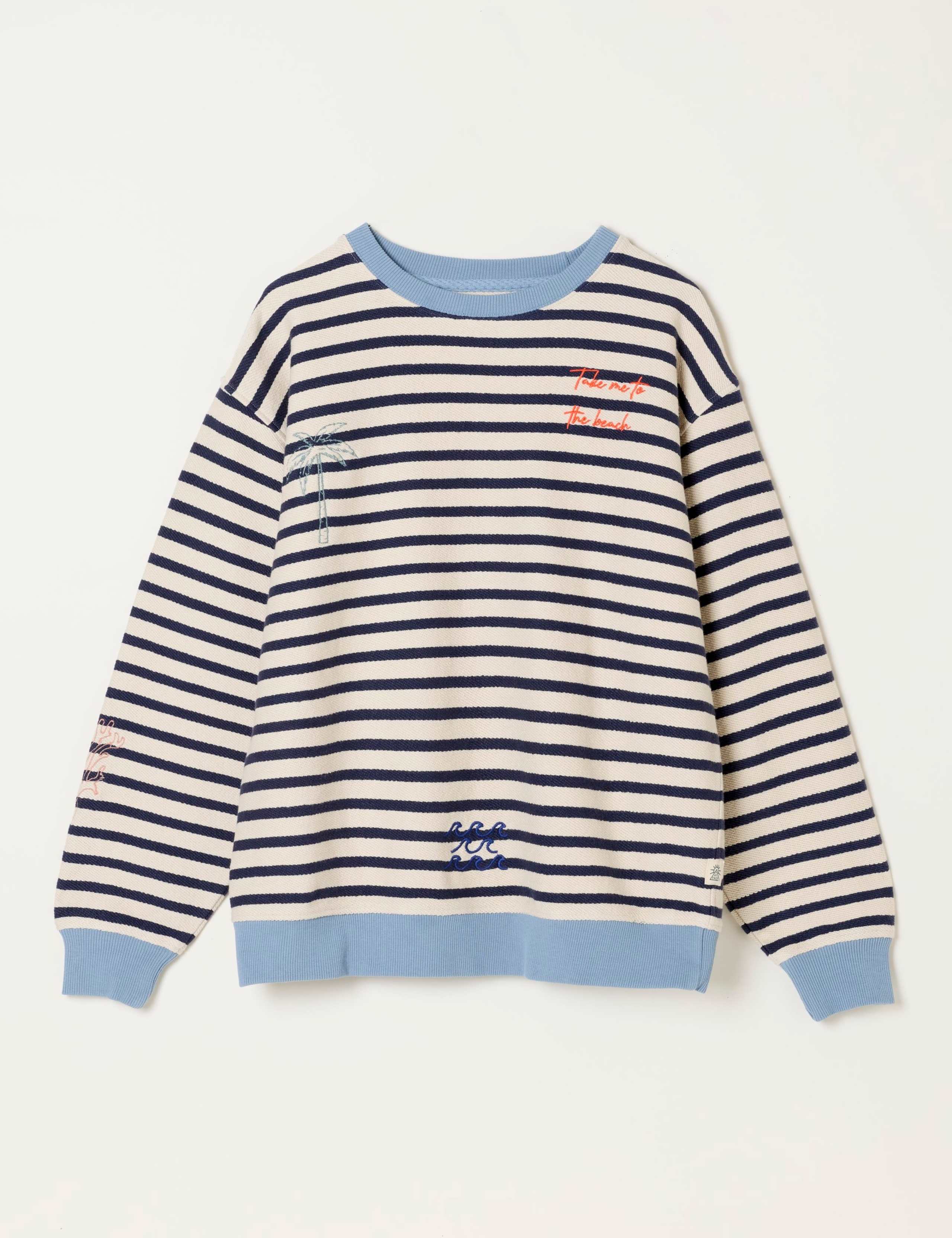 Pure Cotton Textured Striped Sweatshirt 2 of 5