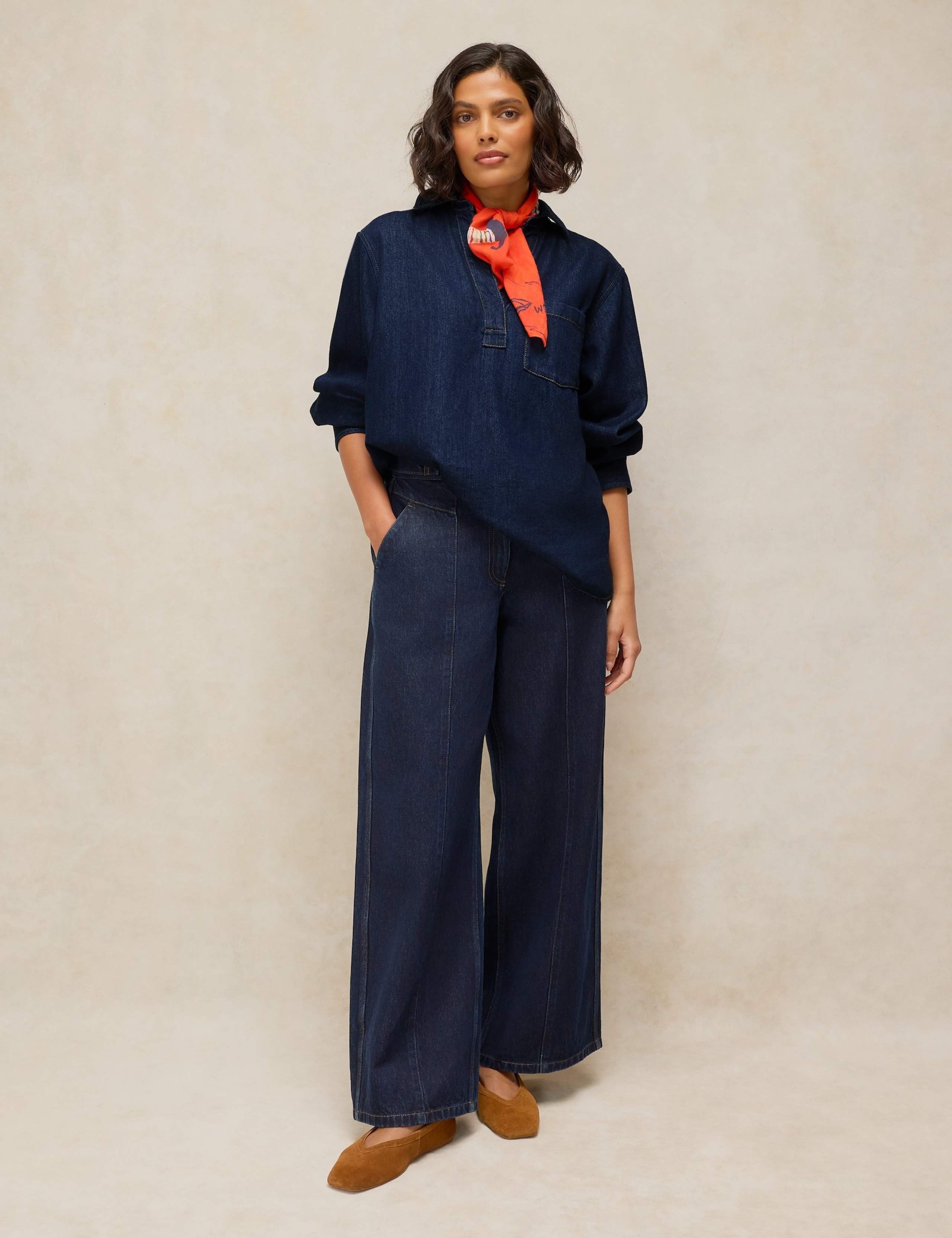 Denim Collared Relaxed Pocket Tunic 3 of 6