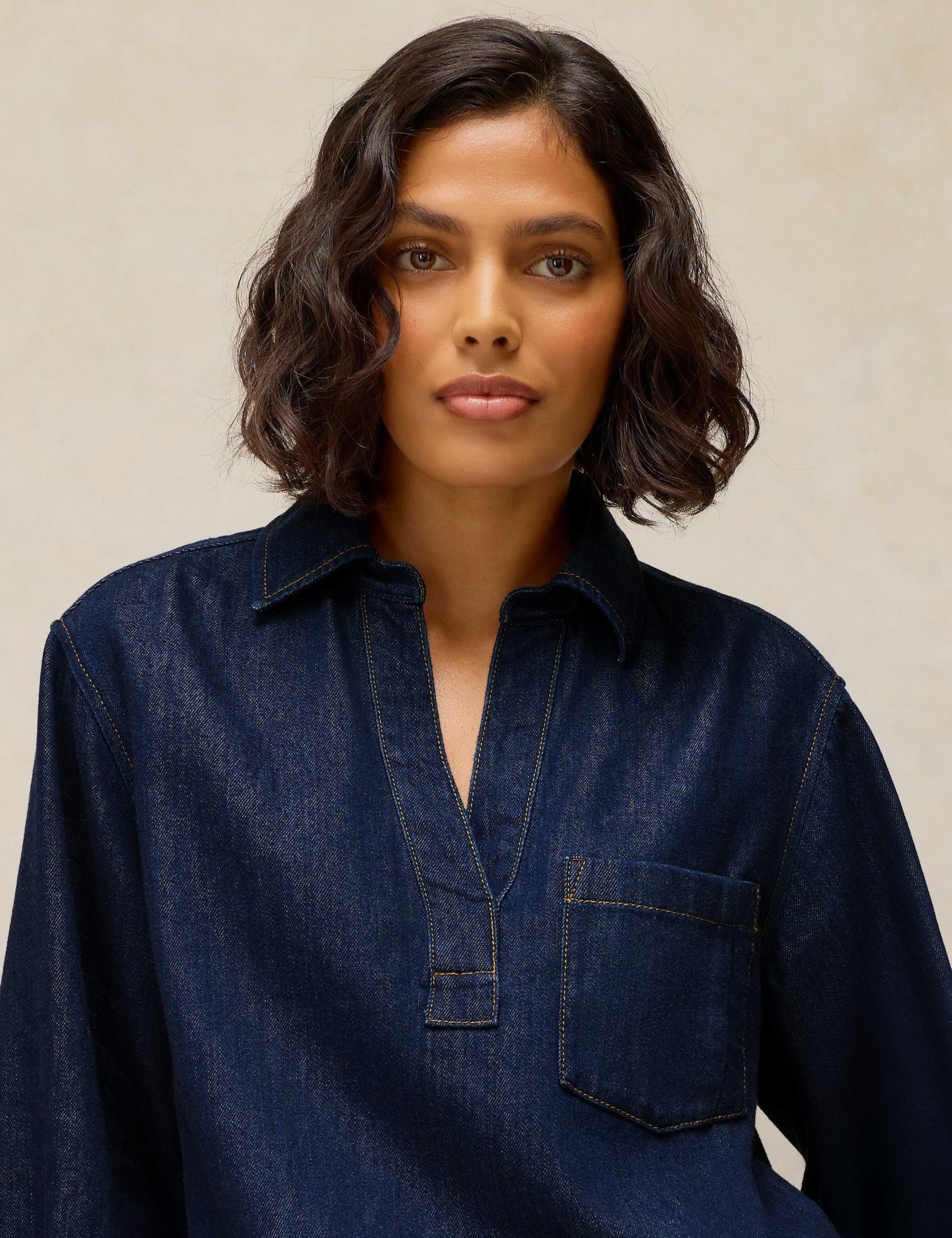 Denim Collared Relaxed Pocket Tunic 4 of 6