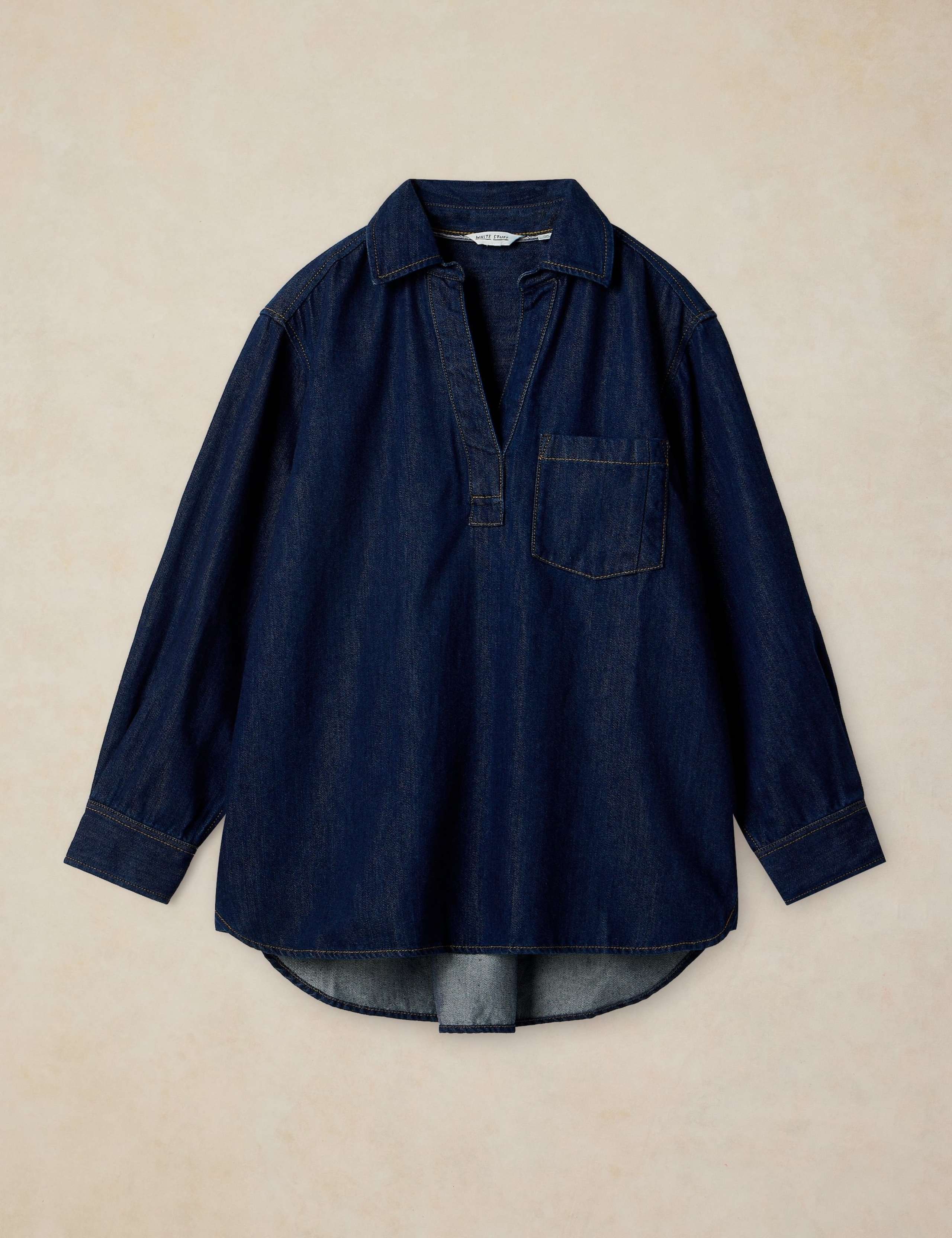 Denim Collared Relaxed Pocket Tunic 2 of 6