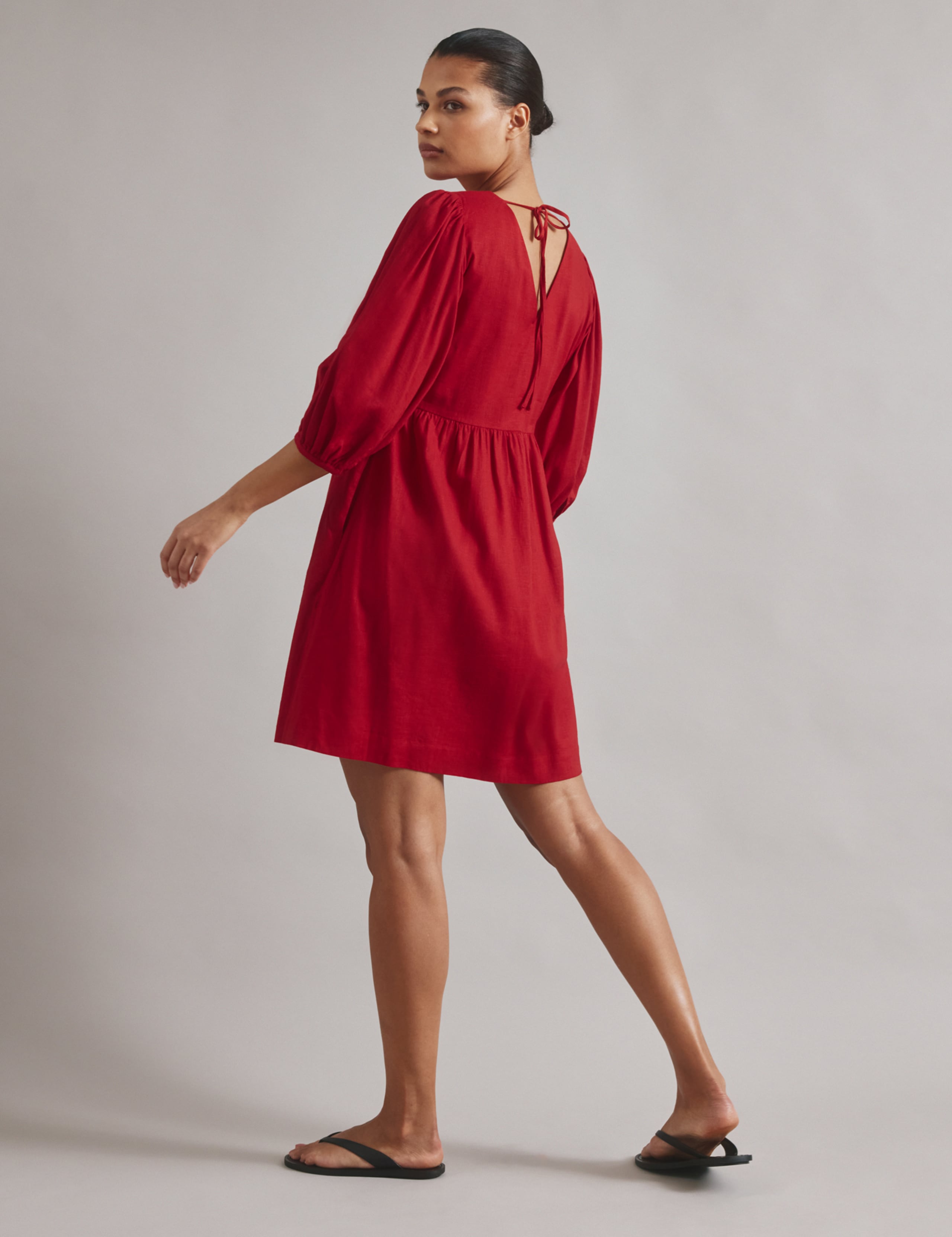 Linen Blend V-Neck Knee Length Skater Dress 3 of 5