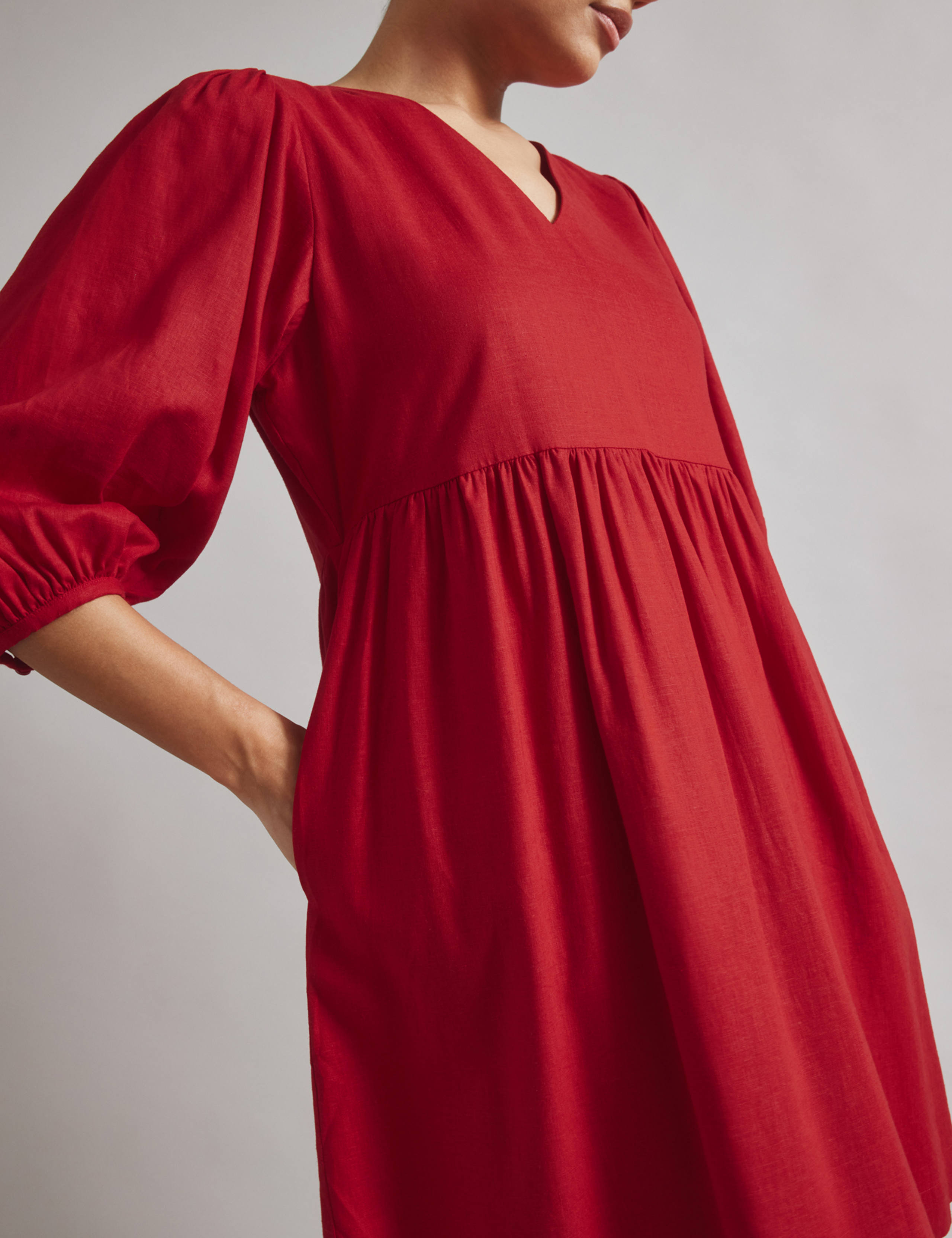 Linen Blend V-Neck Knee Length Skater Dress 4 of 5