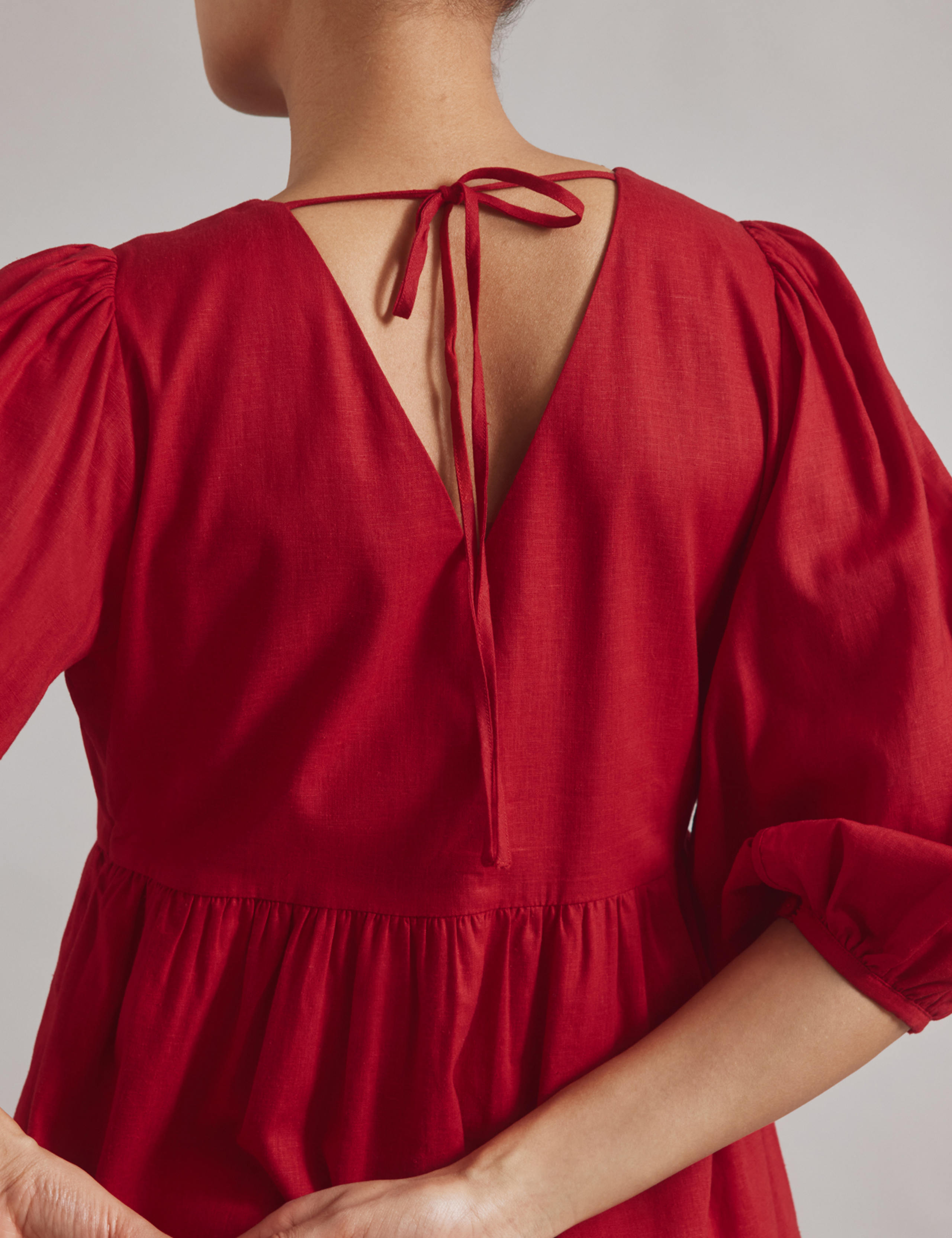 Linen Blend V-Neck Knee Length Skater Dress 5 of 5