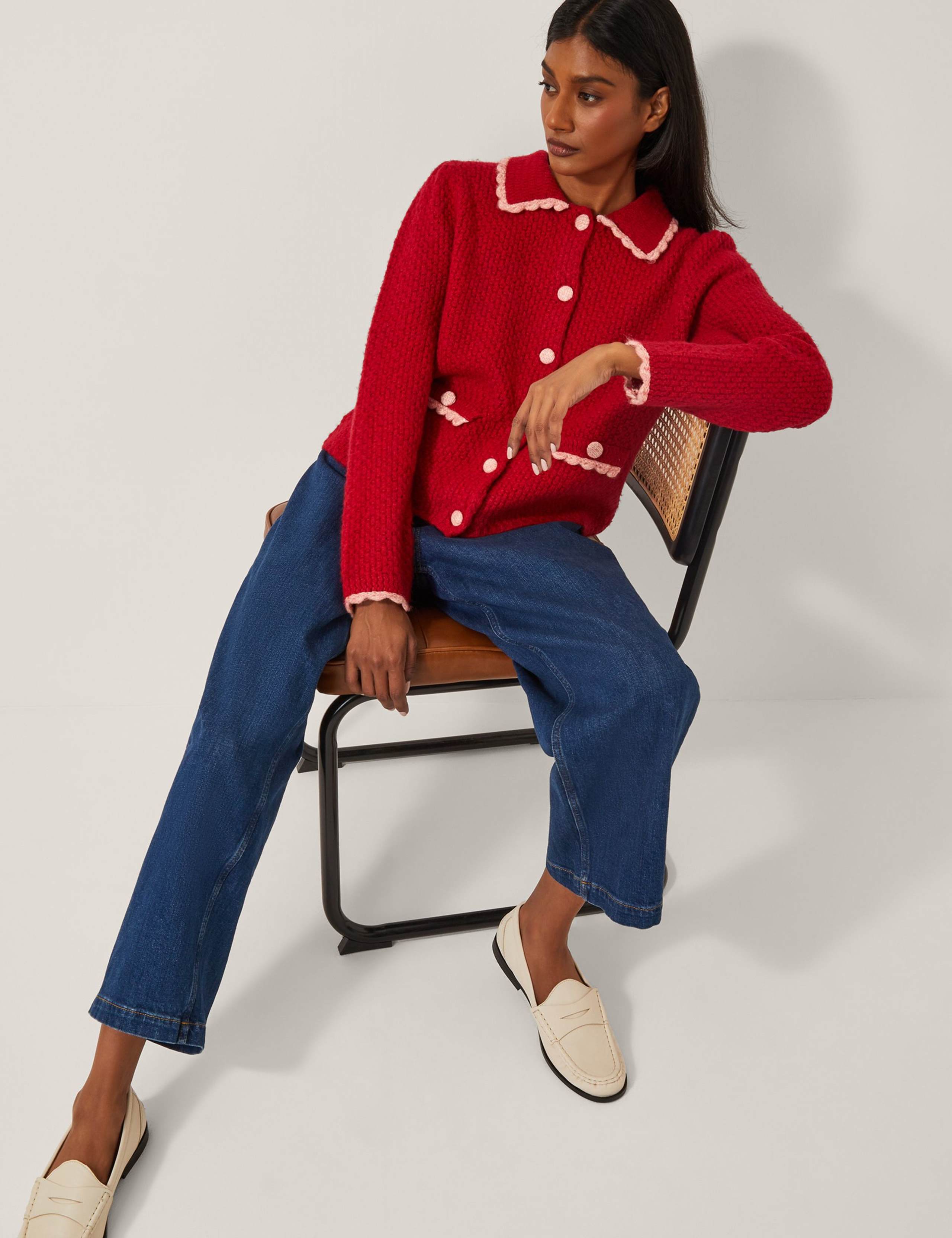Textured Scallop Edge Collared Cardigan 3 of 5