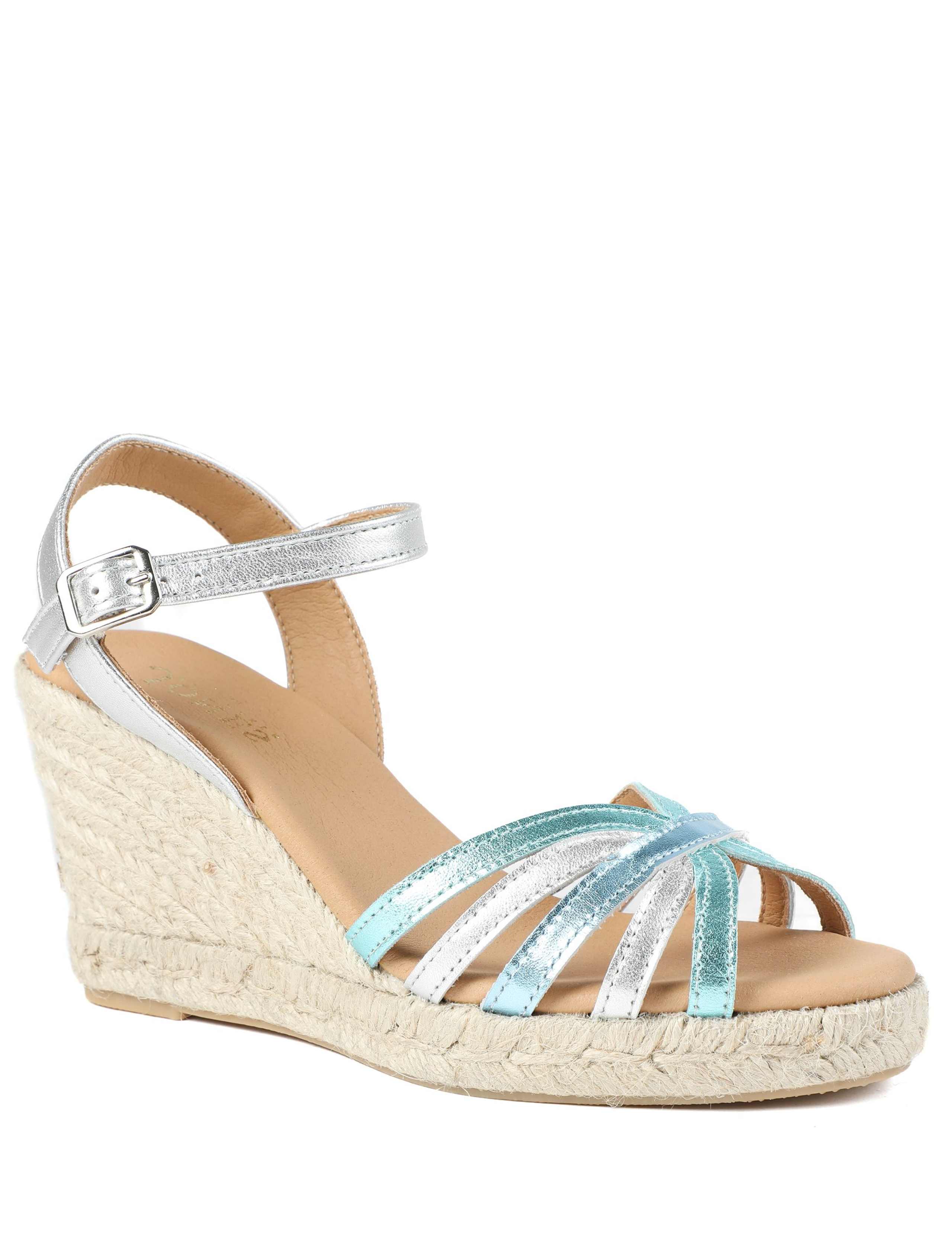 Leather Metallic Strappy Wedge Espadrille Sandals 2 of 5