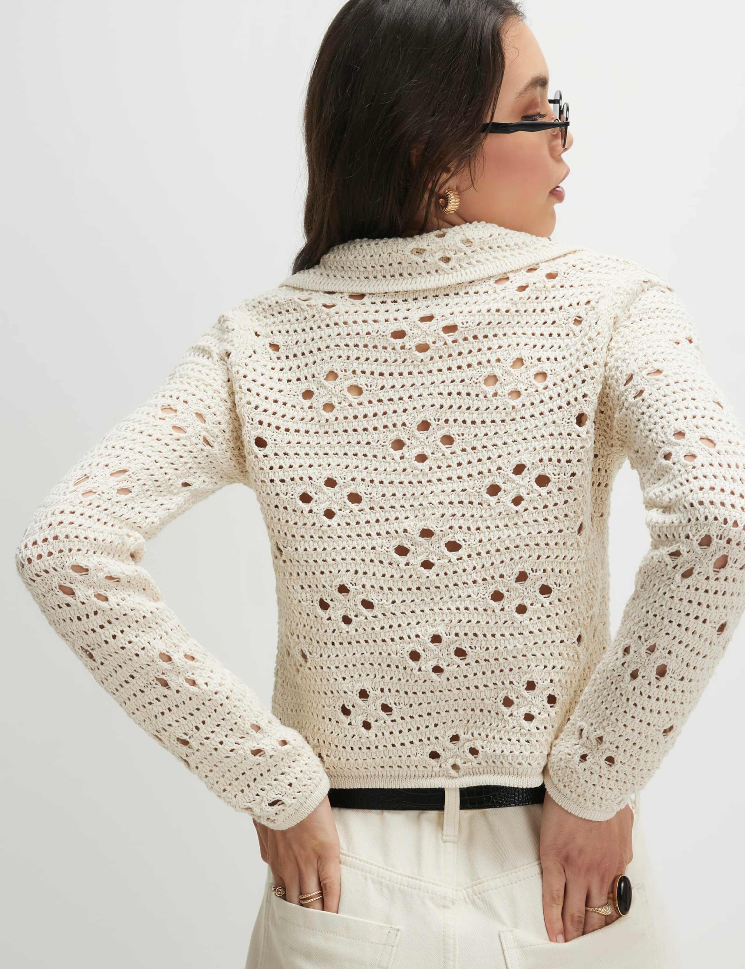Cotton Blend Collared Cardigan 3 of 4