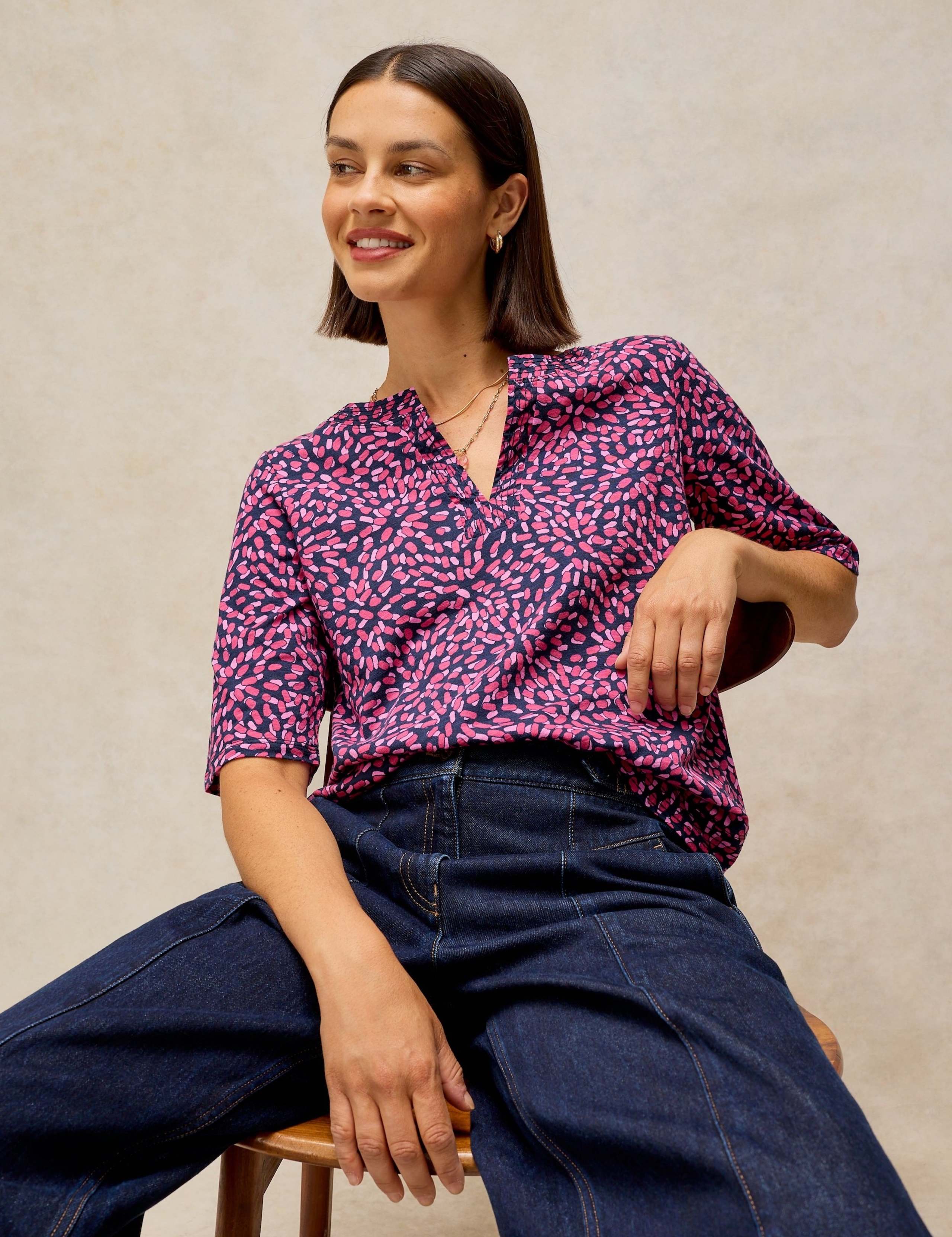 Pure Cotton Printed Notch Neck T-Shirt 5 of 6