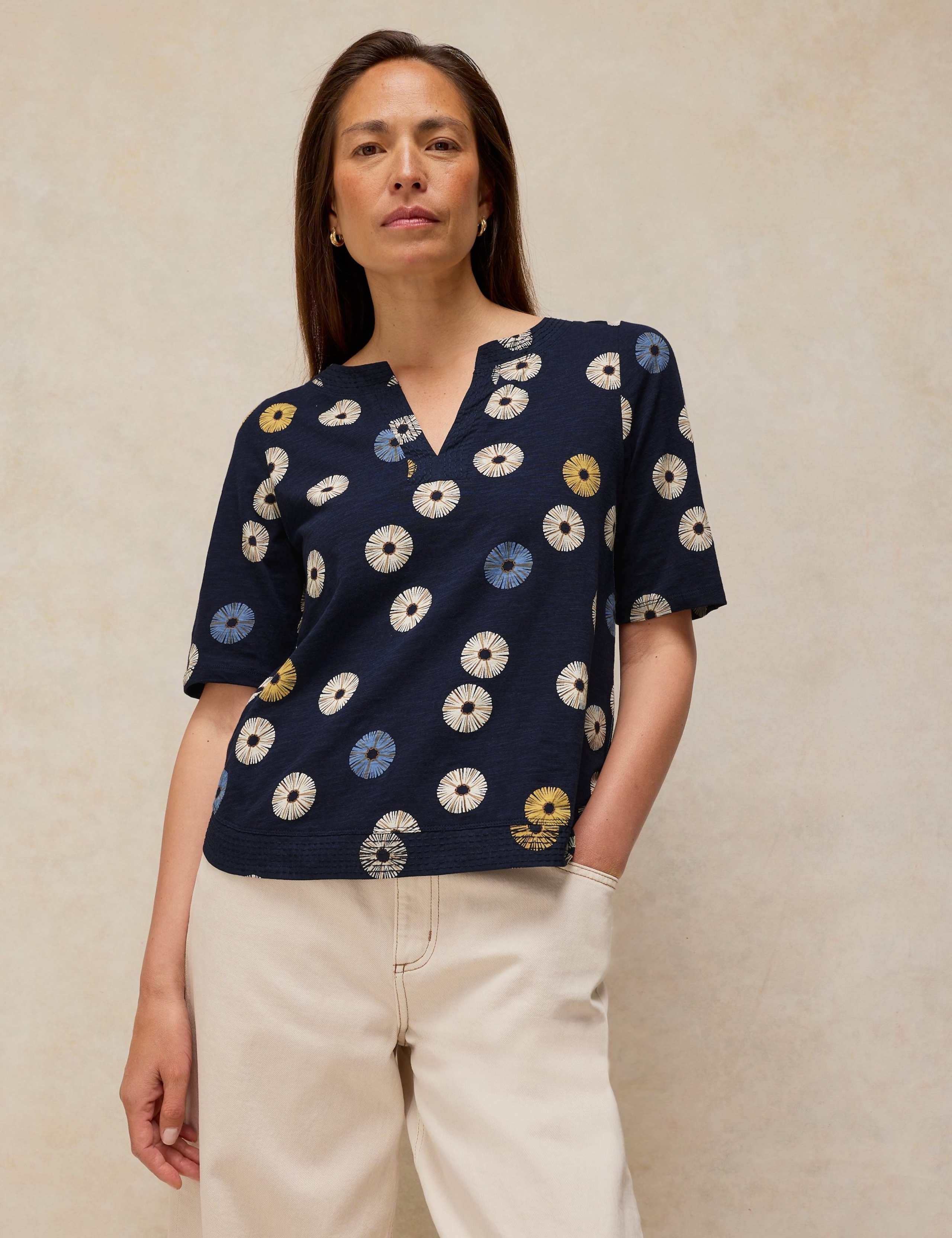 Pure Cotton Printed Notch Neck T-Shirt 1 of 6