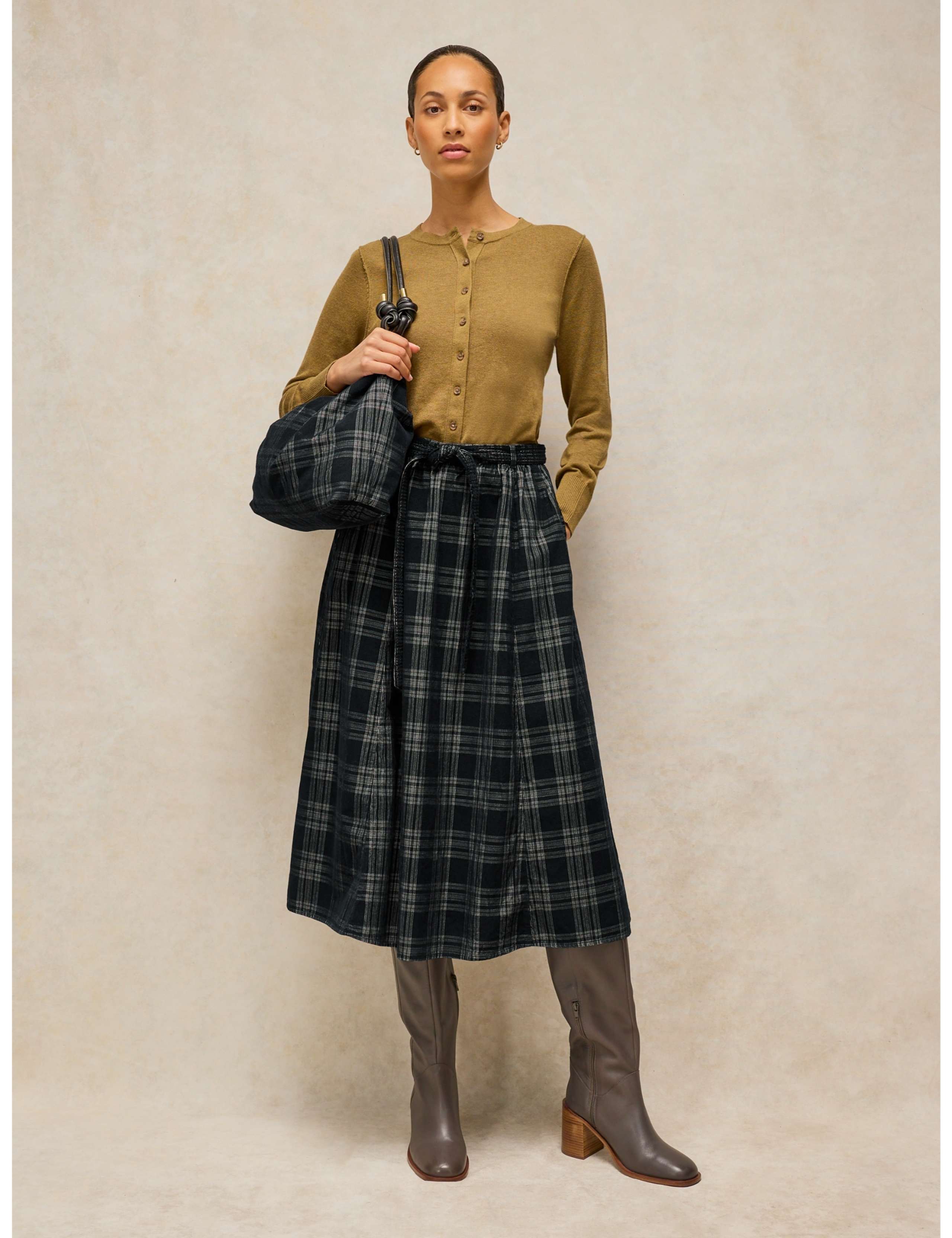 Annika Cord Checked Midi A-Line Skirt 1 of 6