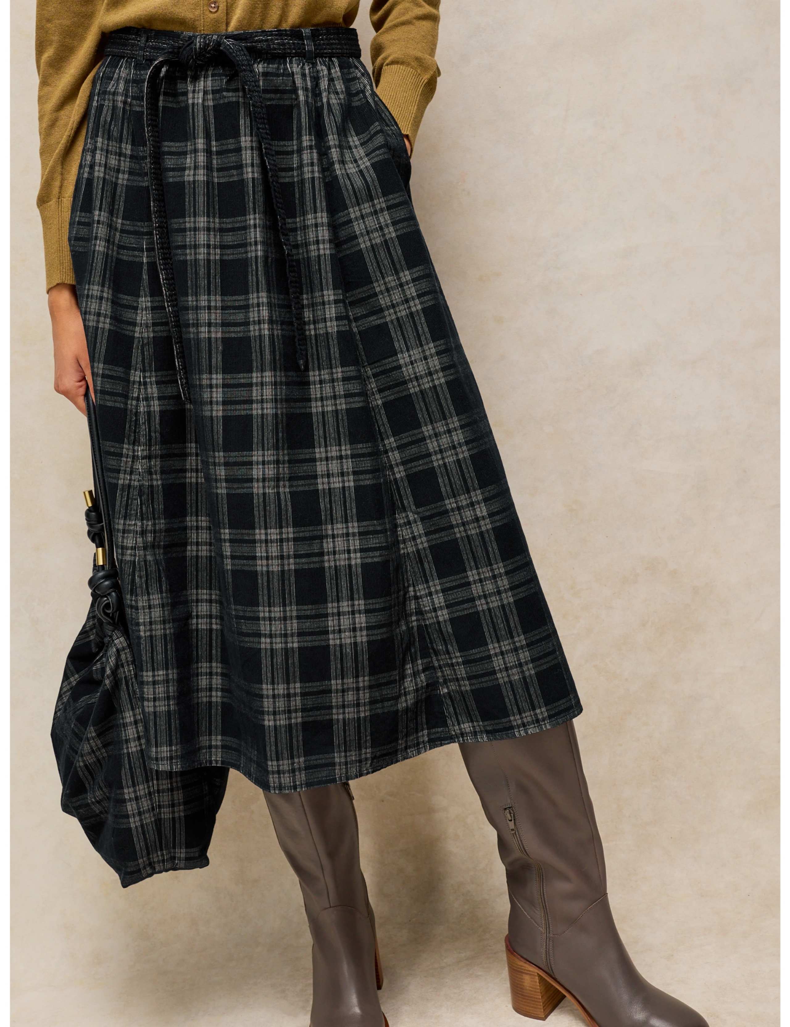 Annika Cord Checked Midi A-Line Skirt 3 of 6