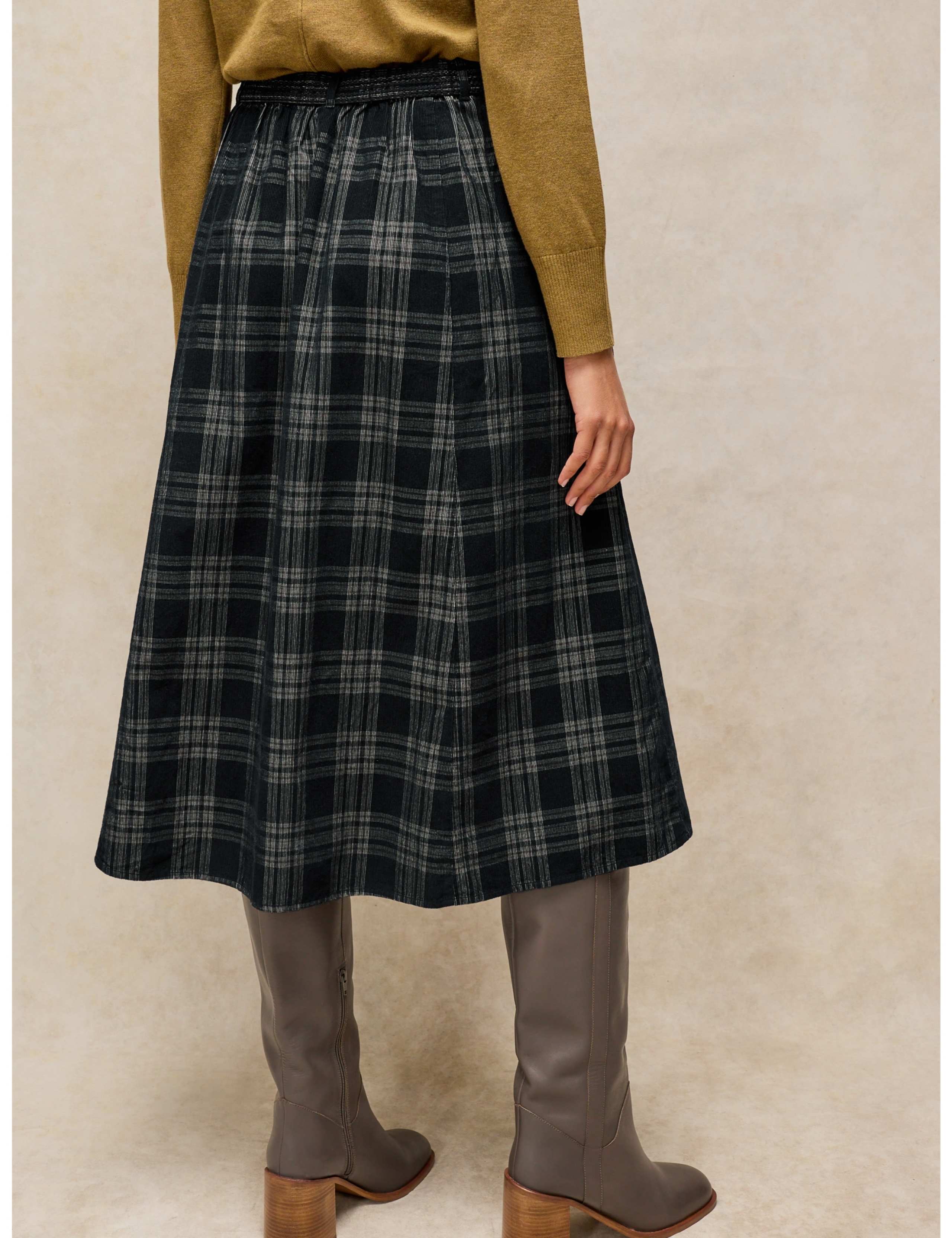 Annika Cord Checked Midi A-Line Skirt 4 of 6